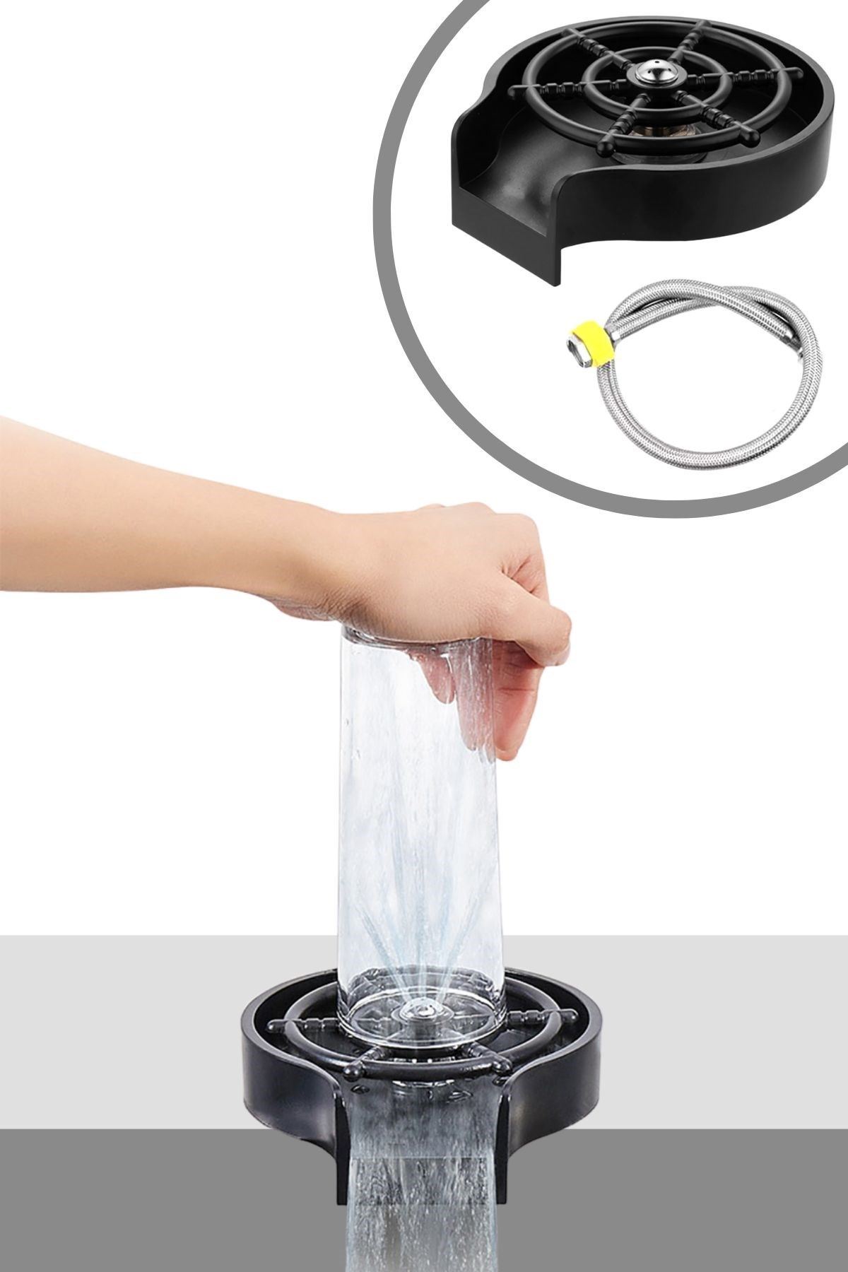 TBL Dekor® Yüksek Basınçlı Otomatik Bardak Yıkama Aparatı Mutfak Lavaboları İçin Hızlı Kupa Durulayıcı