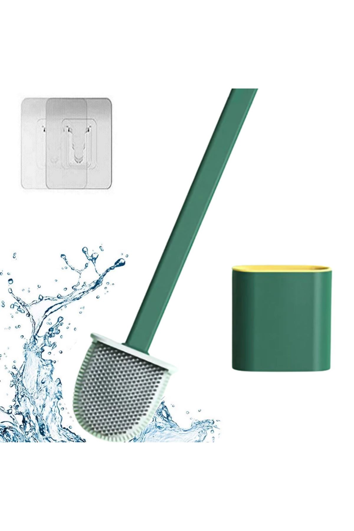 TBL Dekor® Duvara Monte Edilebilir Kapaklı Askılı Klozet Yumuşak Silikon Başlıklı Tuvalet Fırçası Seti