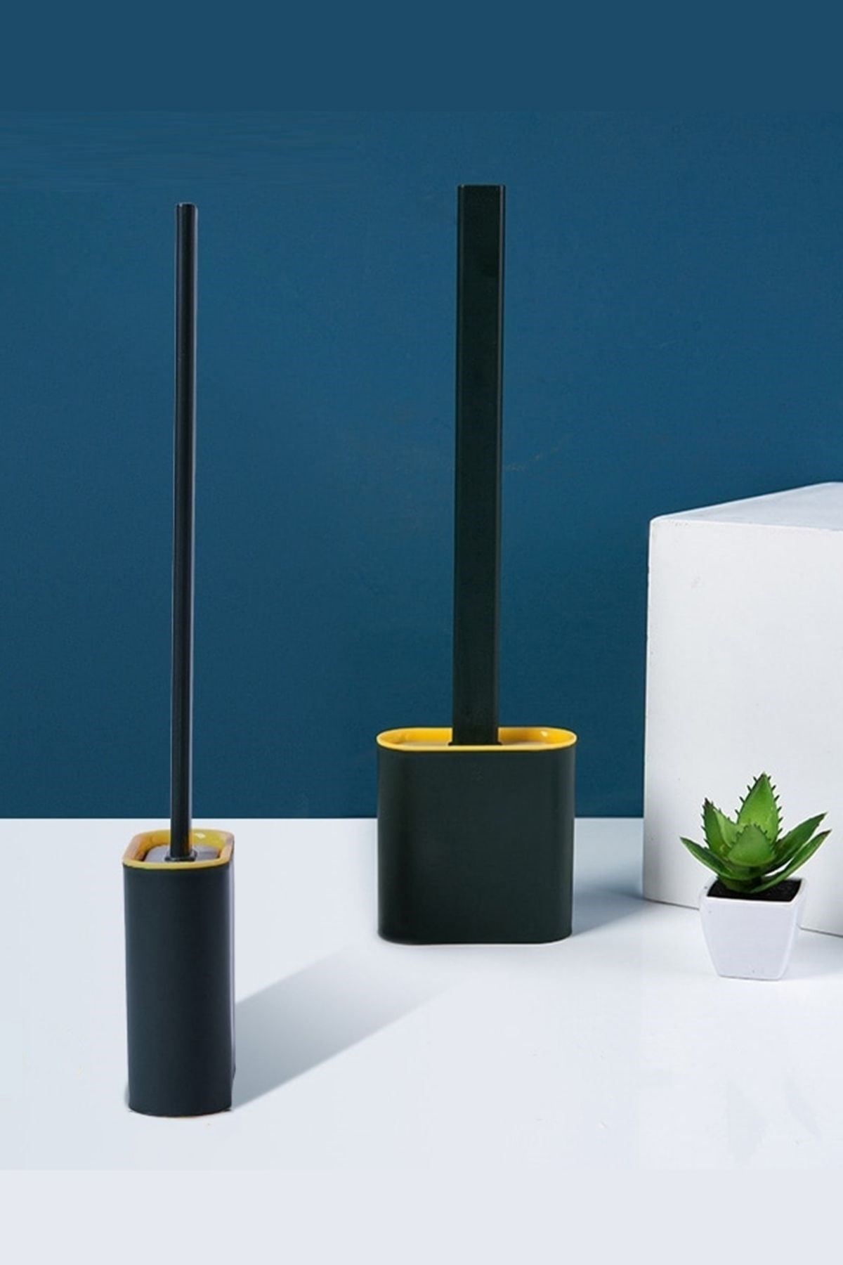 TBL Dekor® Duvara Monte Edilebilir Kapaklı Askılı Klozet Yumuşak Silikon Başlıklı Tuvalet Fırçası Seti