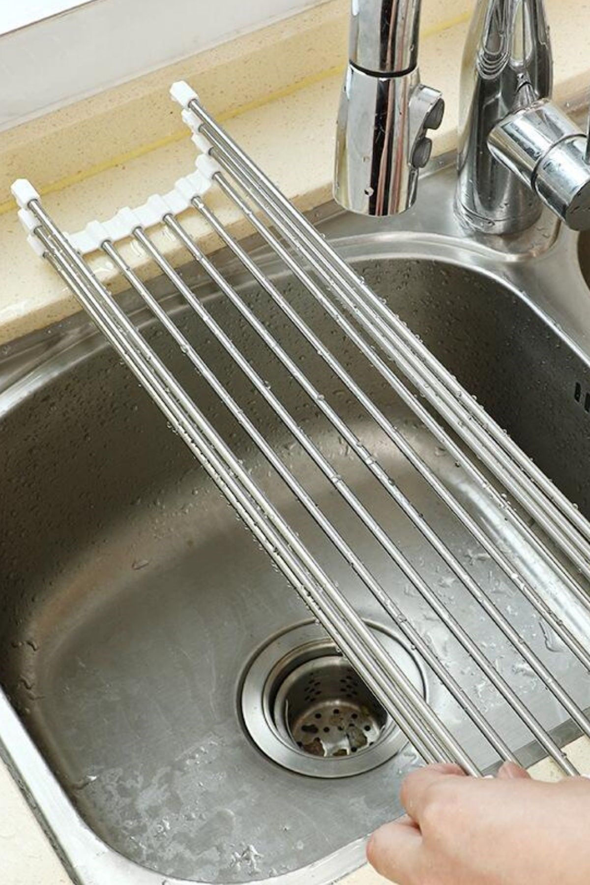 TBL Dekor® Evye Üstü Katlanır Nihale Paslanmaz Çelik Pratik Sebze Meyve Bulaşık Kurutma Süzgeci