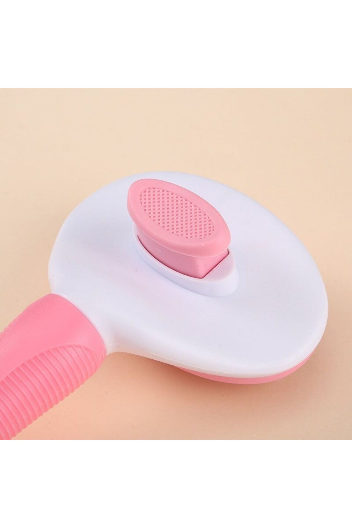 TBL Dekor® Kedi Köpek Tüy Toplayıcı Kendini Temizleyebilen Ergonomik Saplı Evcil Hayvan Tarağı Pembe