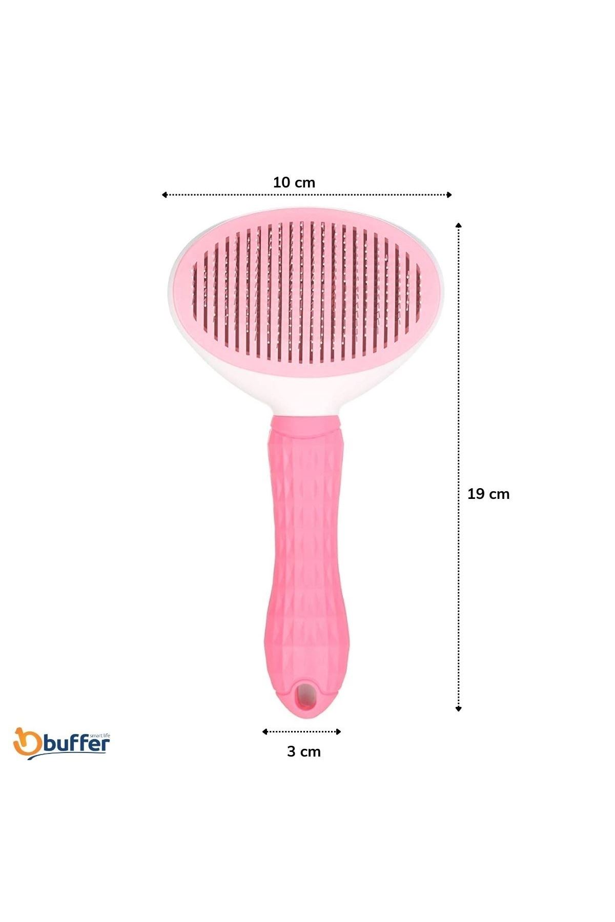 TBL Dekor® Kedi Köpek Tüy Toplayıcı Kendini Temizleyebilen Ergonomik Saplı Evcil Hayvan Tarağı Pembe