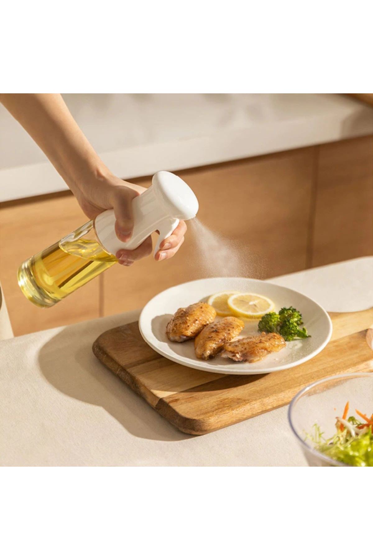 TBL Dekor®  Çok Amaçlı Cam Şişe Püskürtmeli Dağıtıcı Yağdanlık Limonluk Sirke Sosluk Spreyi Beyaz