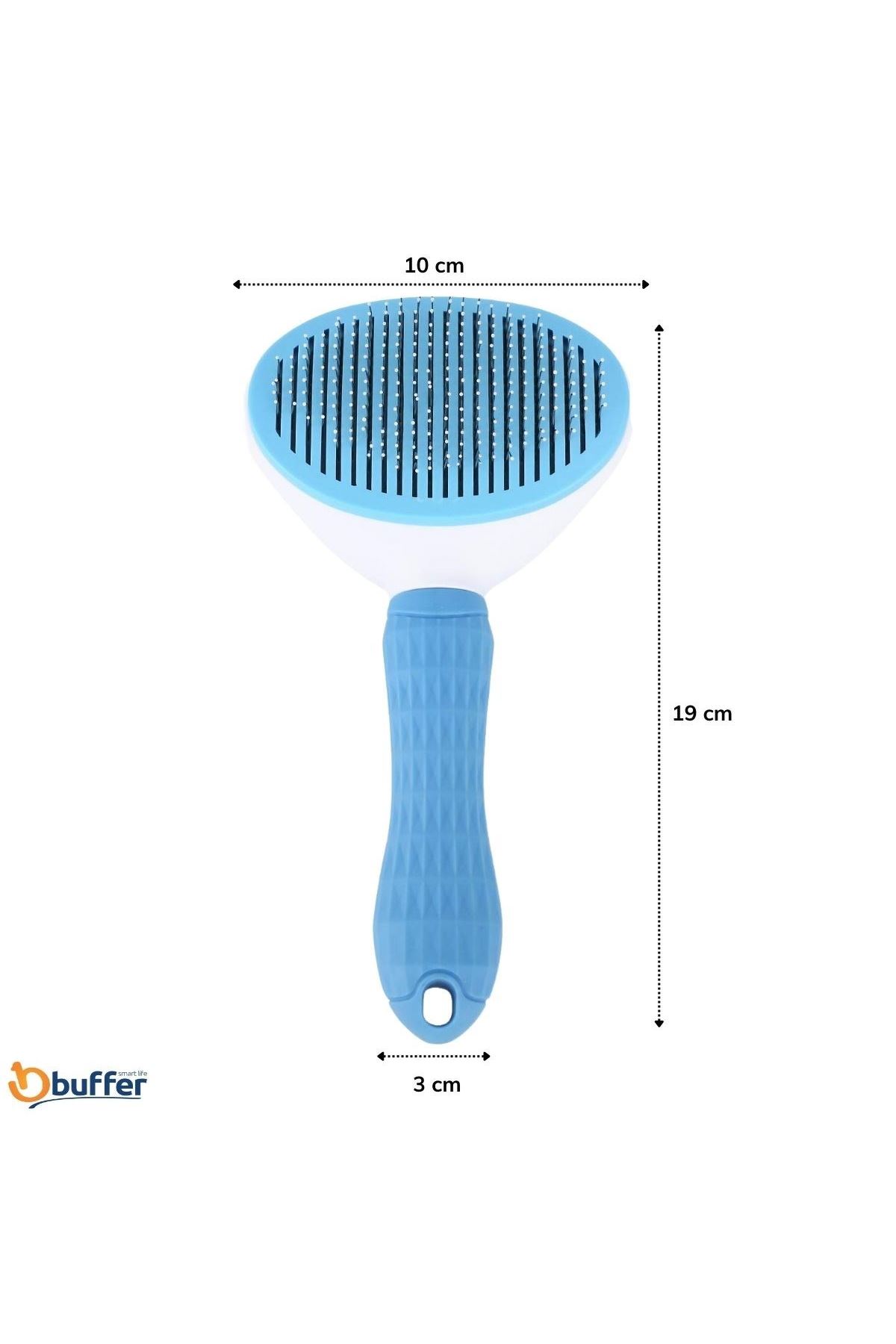 TBL Dekor® Kedi Köpek Tüy Toplayıcı Kendini Temizleyebilen Ergonomik Saplı Evcil Hayvan Tarağı Mavi