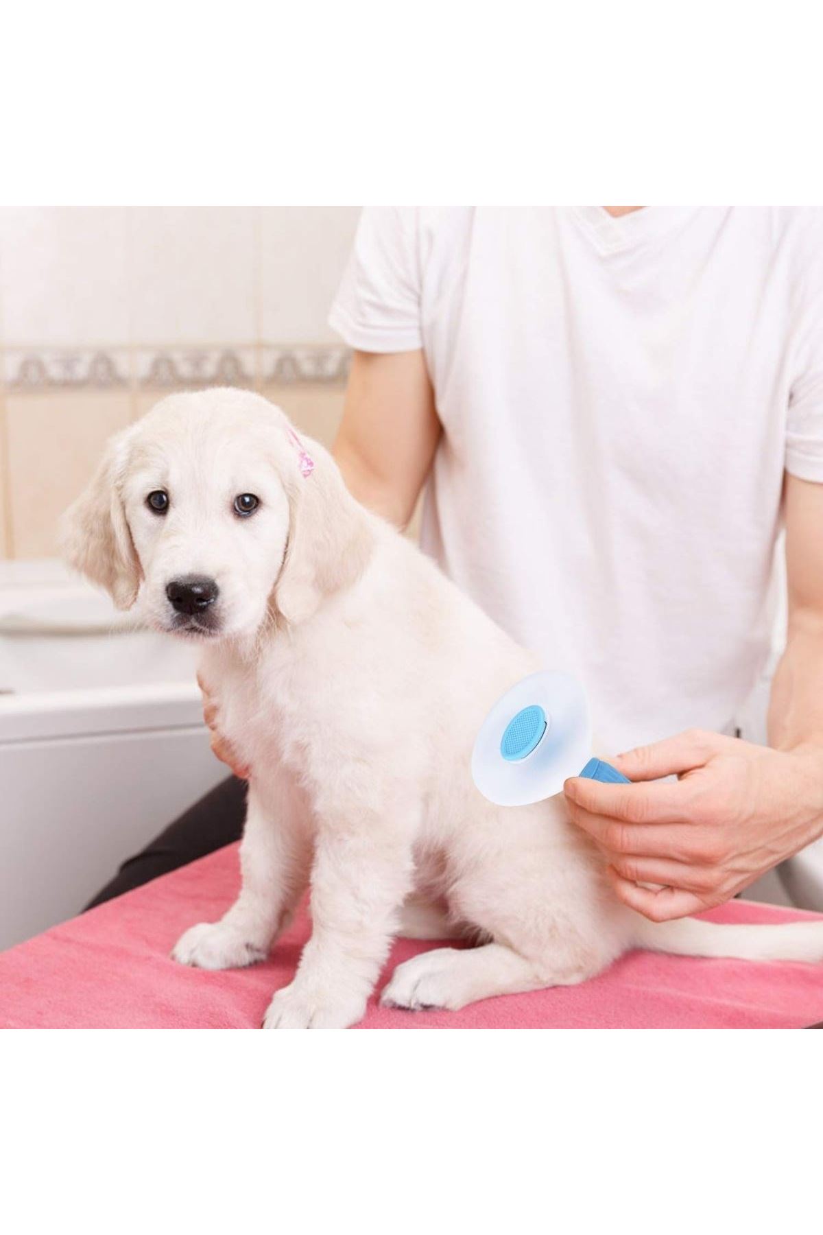 TBL Dekor® Kedi Köpek Tüy Toplayıcı Kendini Temizleyebilen Ergonomik Saplı Evcil Hayvan Tarağı Mavi