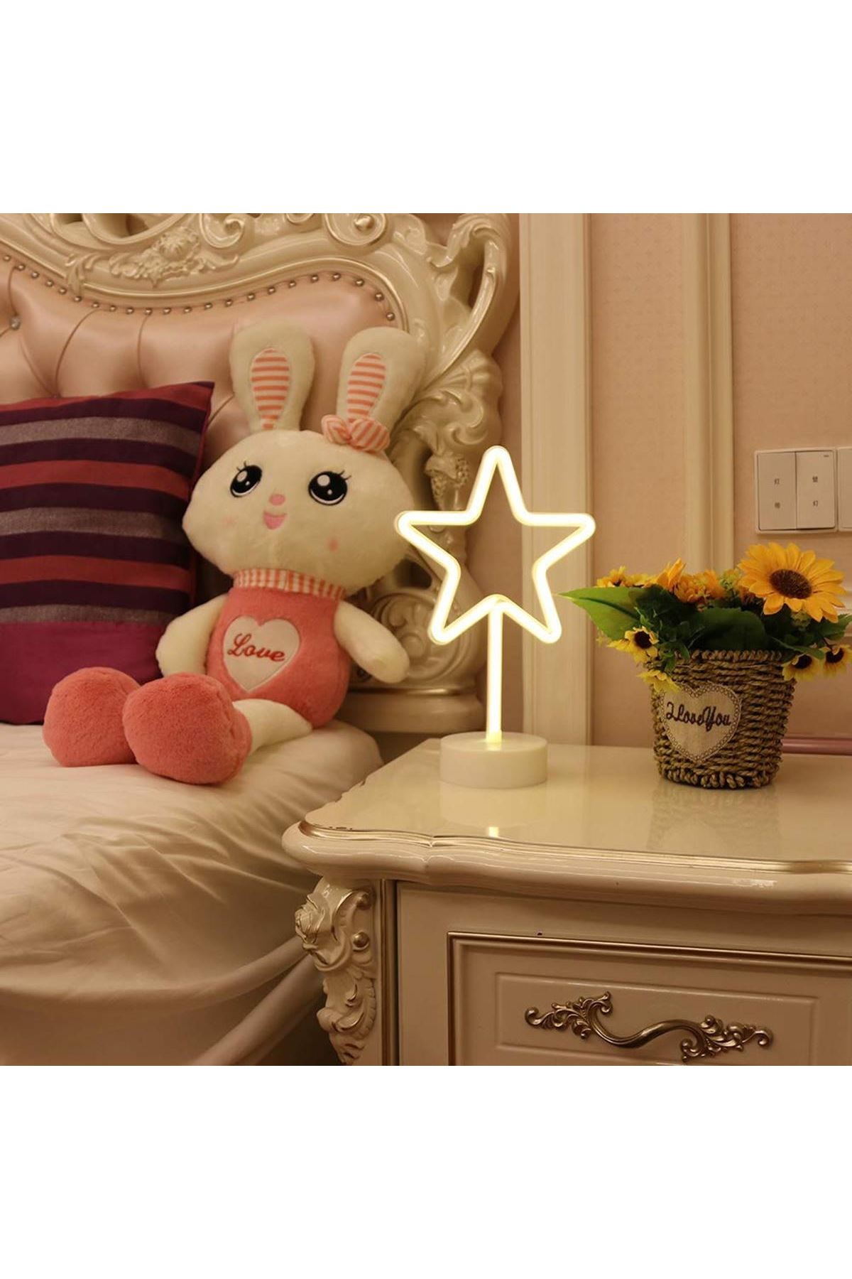 TBL Dekor® Yıldız Tasarımlı Neon Led Masa Ve Gece Lambası Dekoratif Işık