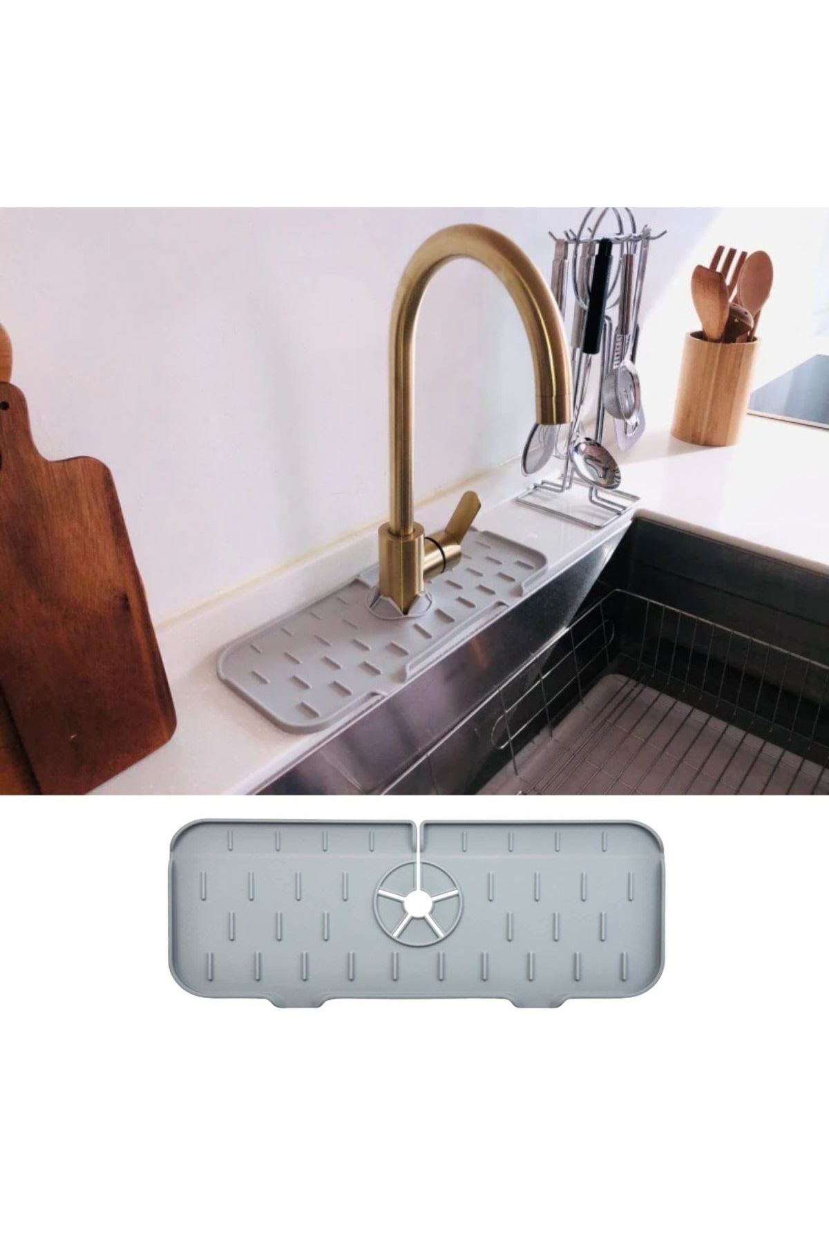 TBL Dekor® Lavabo İçin Silikon Esnek Mat Musluk Sapı Damlama Tutucu Raf Mutfak Tezgahı Sıçrama Koruma