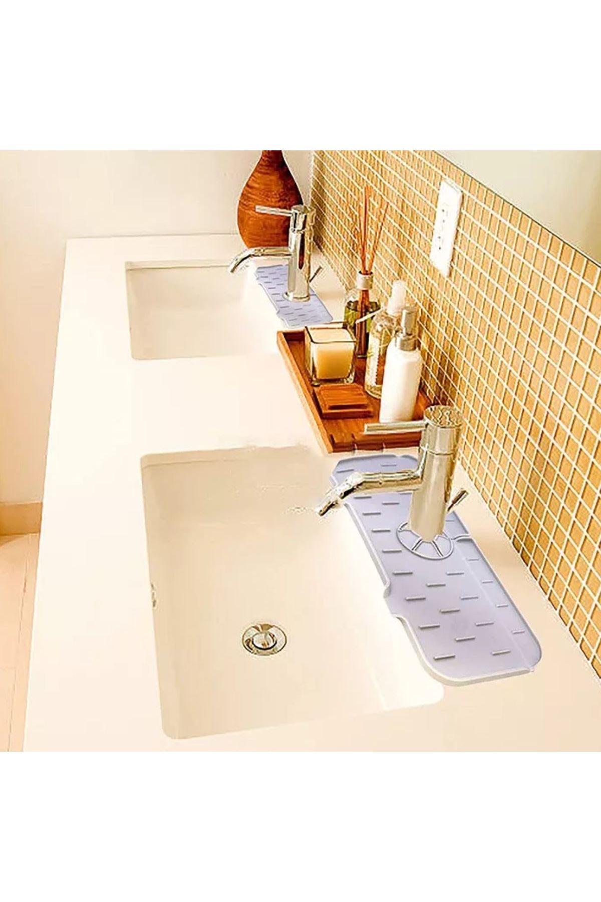 TBL Dekor® Lavabo İçin Silikon Esnek Mat Musluk Sapı Damlama Tutucu Raf Mutfak Tezgahı Sıçrama Koruma