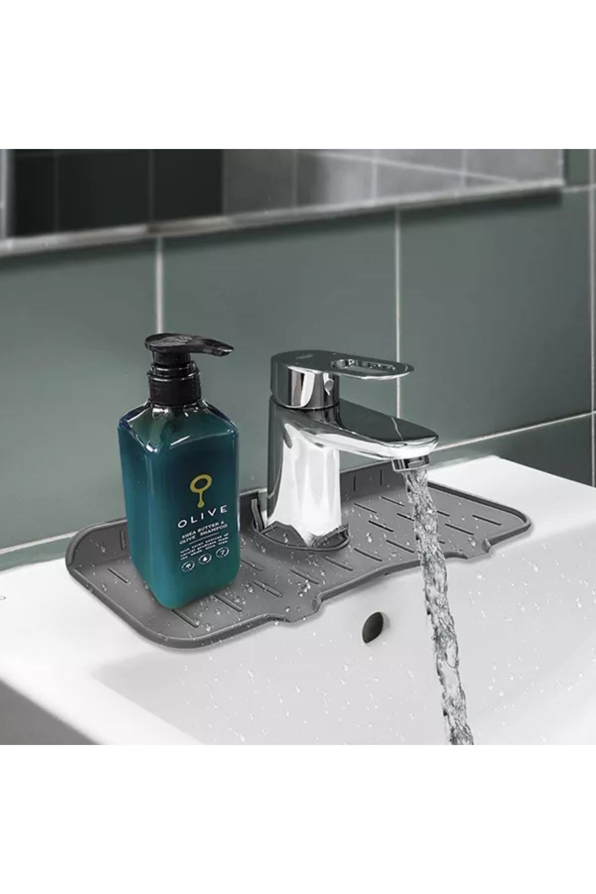 TBL Dekor® Lavabo İçin Silikon Esnek Mat Musluk Sapı Damlama Tutucu Raf Mutfak Tezgahı Sıçrama Koruma