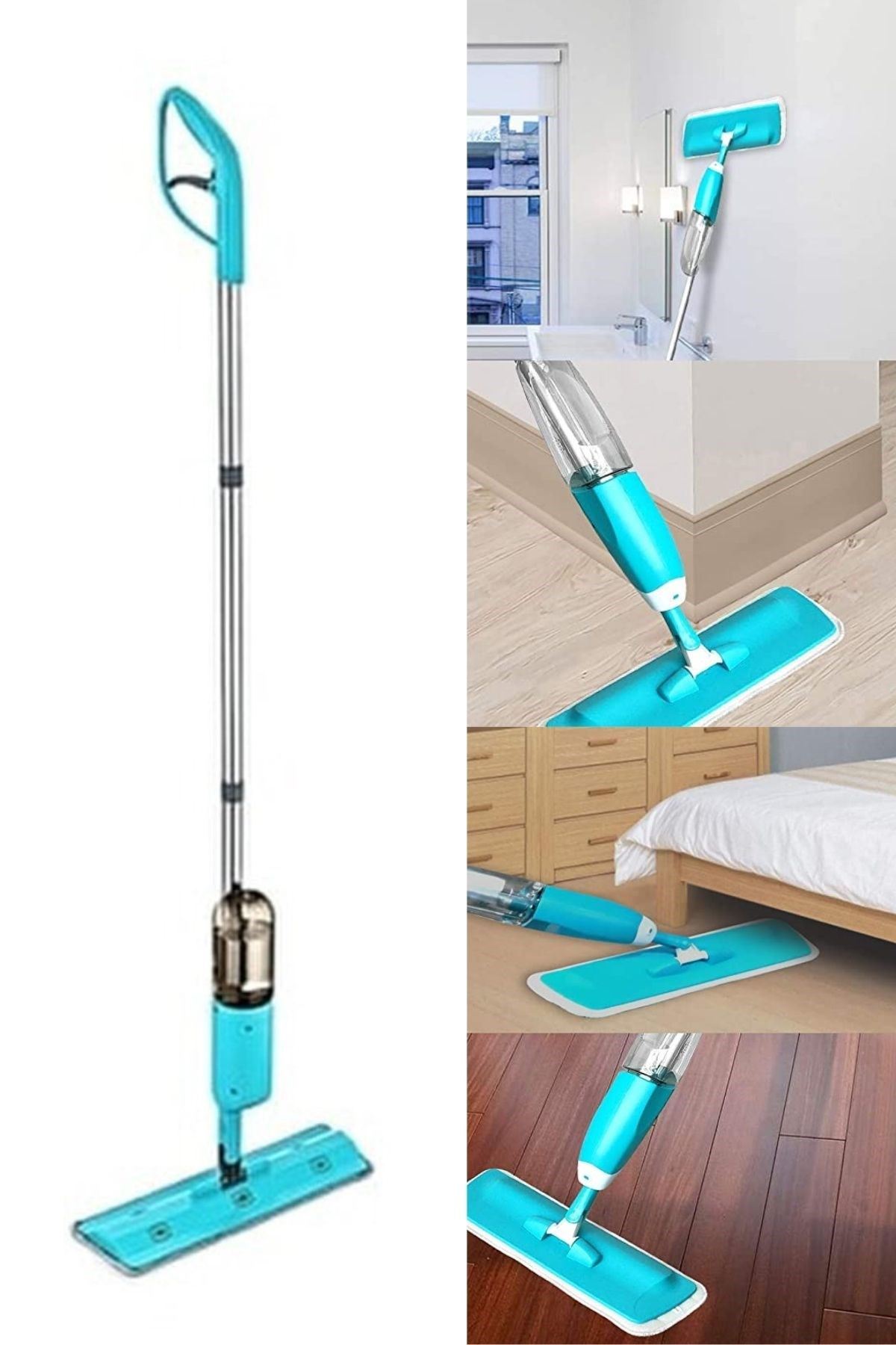 TBL Dekor® Döner Başlıklı Spreyli Mop Parke Ahşap Fayans Temizleyici Su Hazneli Sihirli Paspas