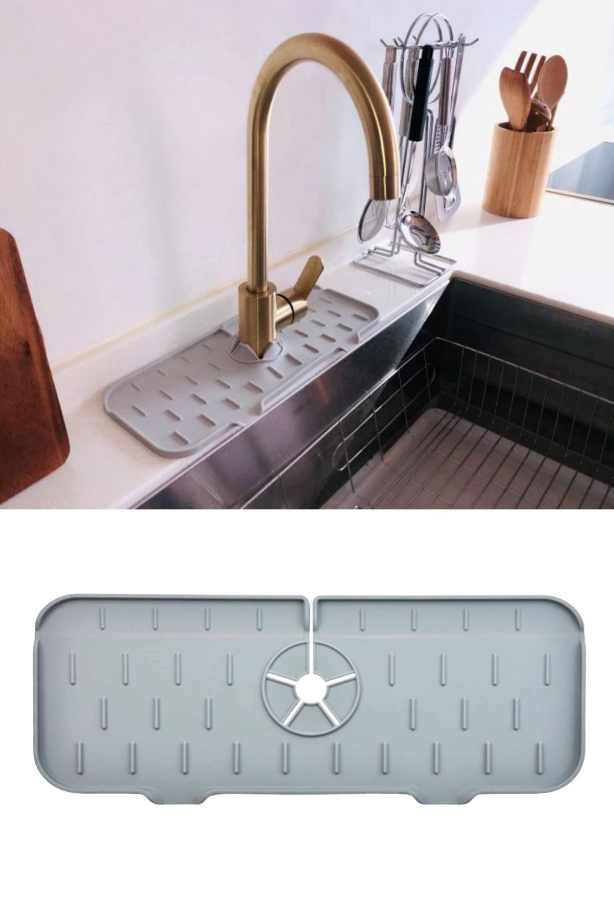 TBL Dekor® Lavabo İçin Silikon Esnek Mat Musluk Sapı Damlama Tutucu Raf Mutfak Tezgahı Sıçrama Koruma