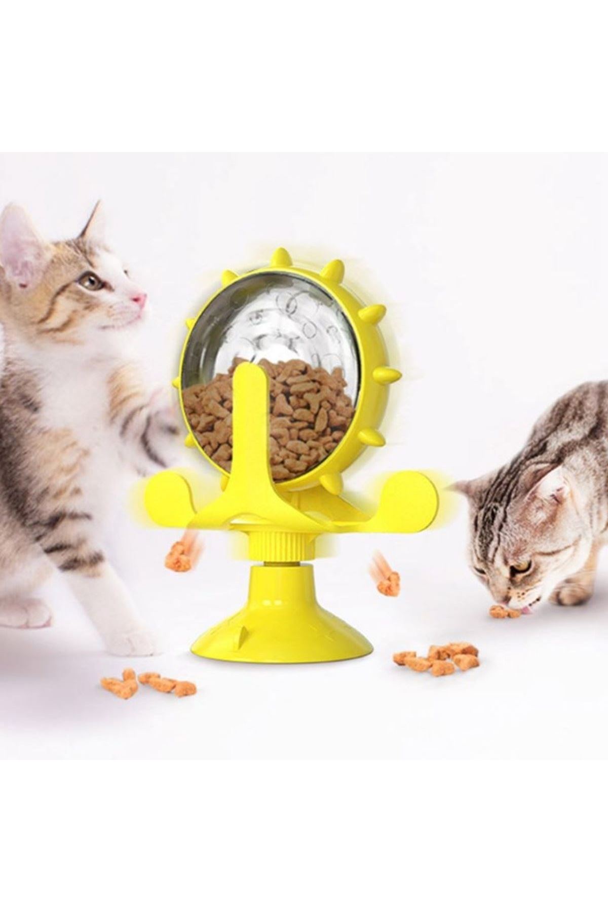 TBL Dekor® Vantuzlu Zilli İnteraktif Dönebilen Mama Kaplı Renkli Eğlenceli Eğitici Kedi Oyuncağı