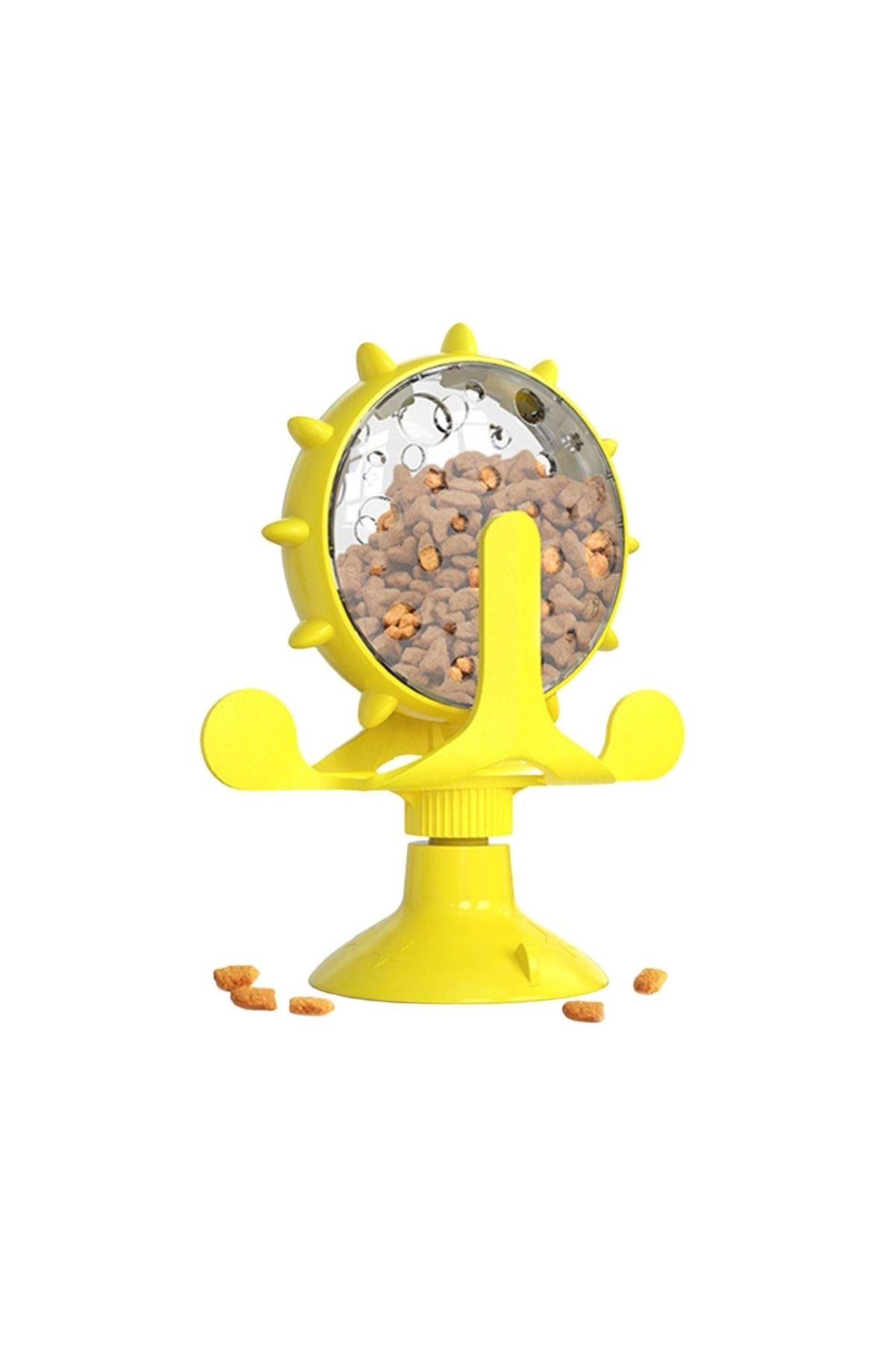 TBL Dekor® Vantuzlu Zilli İnteraktif Dönebilen Mama Kaplı Renkli Eğlenceli Eğitici Kedi Oyuncağı