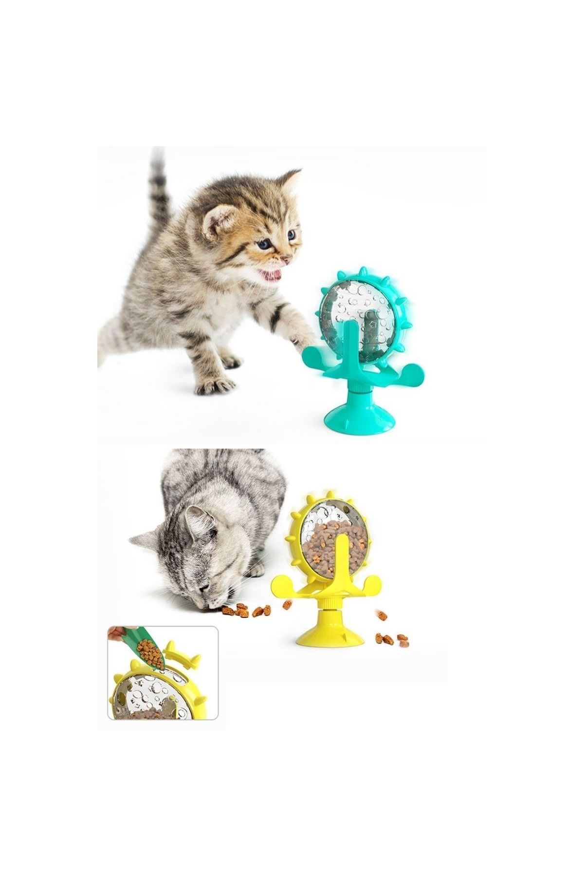 TBL Dekor® Vantuzlu Zilli İnteraktif Dönebilen Mama Kaplı Renkli Eğlenceli Eğitici Kedi Oyuncağı