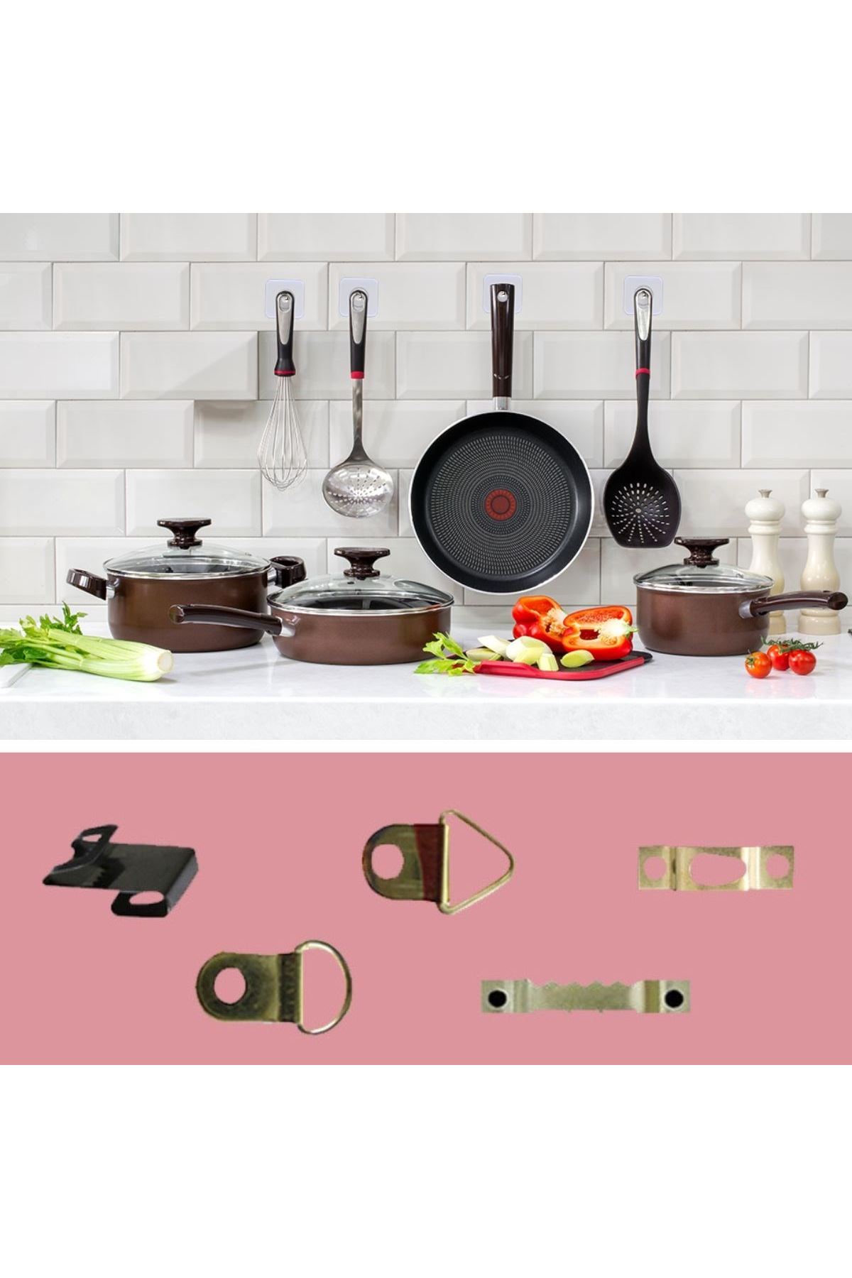 TBL Dekor® Süper Güçlü Çerçeve Askısı Pin Delgisiz Vidalı Tırnak Kanca Yapışkanlı Raf Tutucu Askı 4 Adet