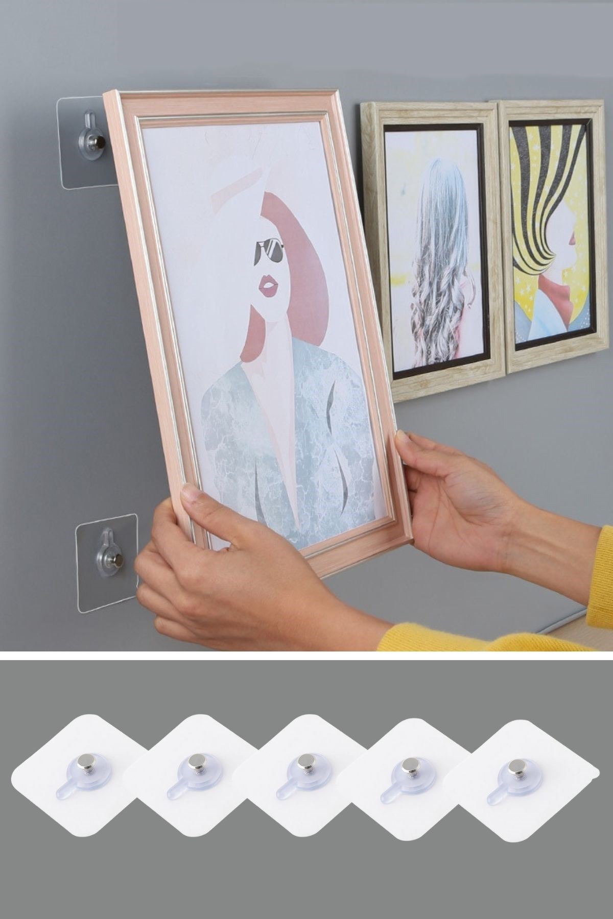 TBL Dekor® Süper Güçlü Çerçeve Askısı Pin Delgisiz Vidalı Tırnak Kanca Yapışkanlı Raf Tutucu Askı 4 Adet