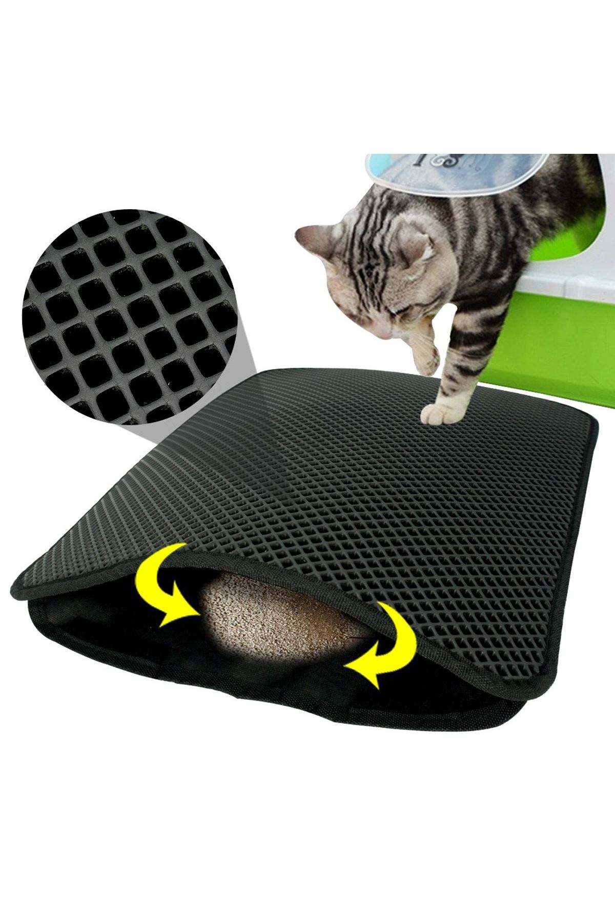 TBL Dekor® Kedi Tuvalet Önü Kum Toplayıcı Temizleyici Elekli Gri Paspas