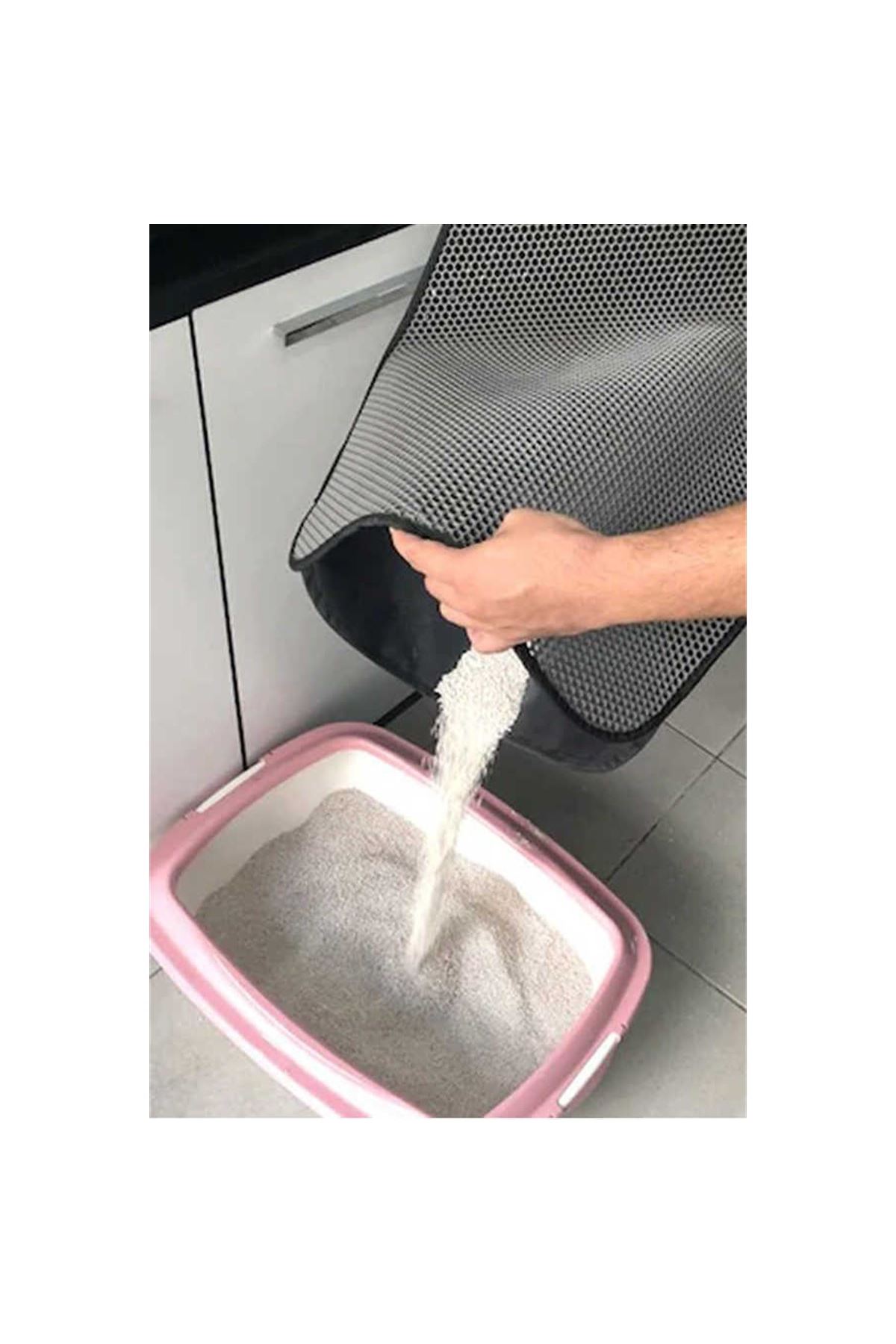TBL Dekor® Kedi Tuvalet Önü Kum Toplayıcı Temizleyici Elekli Gri Paspas