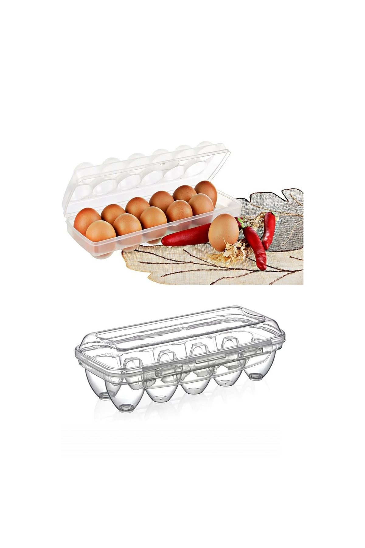 TBL Dekor® 12li Şeffaf Kapaklı Kilitli Yumurta Saklama Kabı Kutusu Aparatı