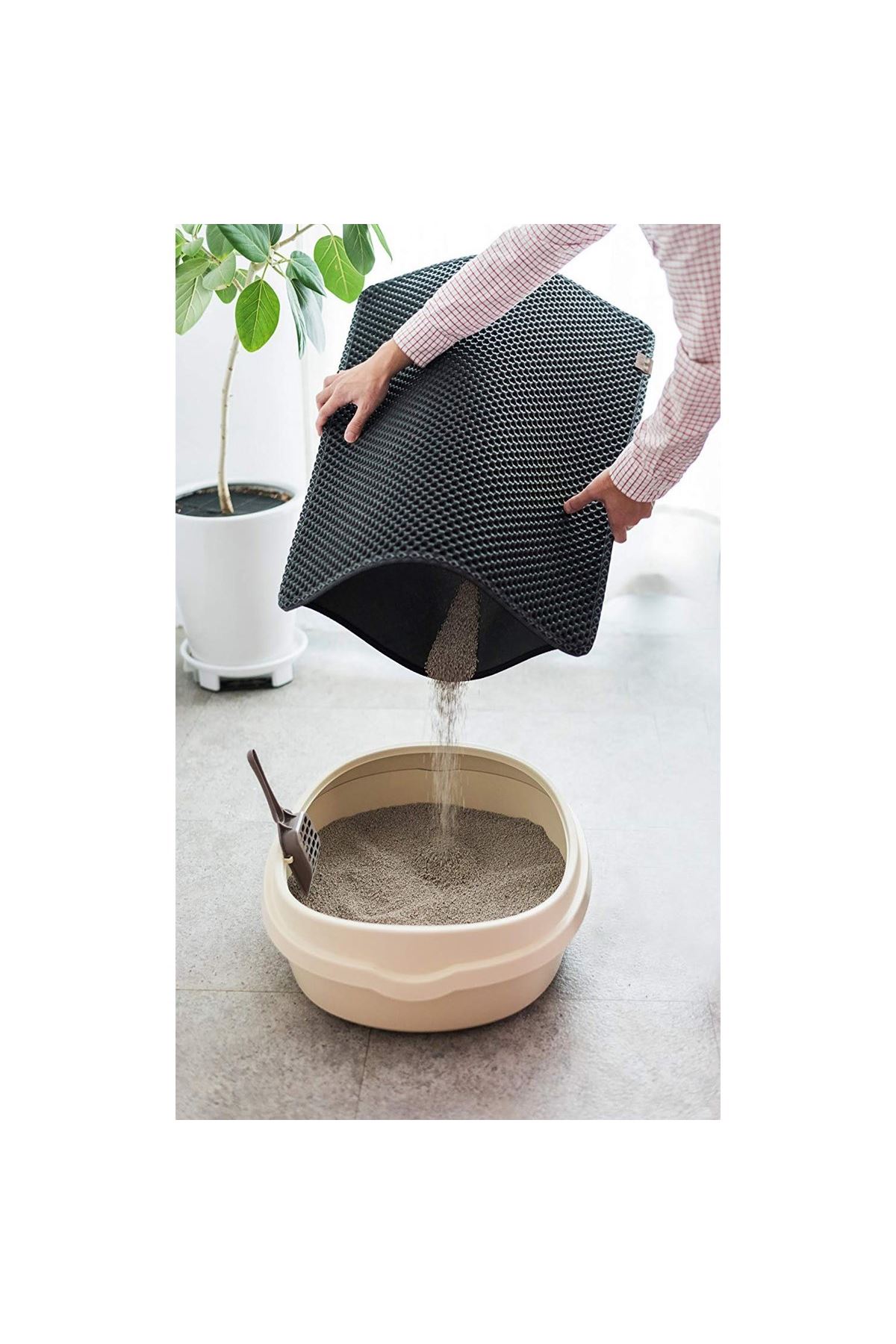 TBL Dekor® Kedi Tuvalet Önü Kum Toplayıcı Temizleyici Elekli Gri Paspas