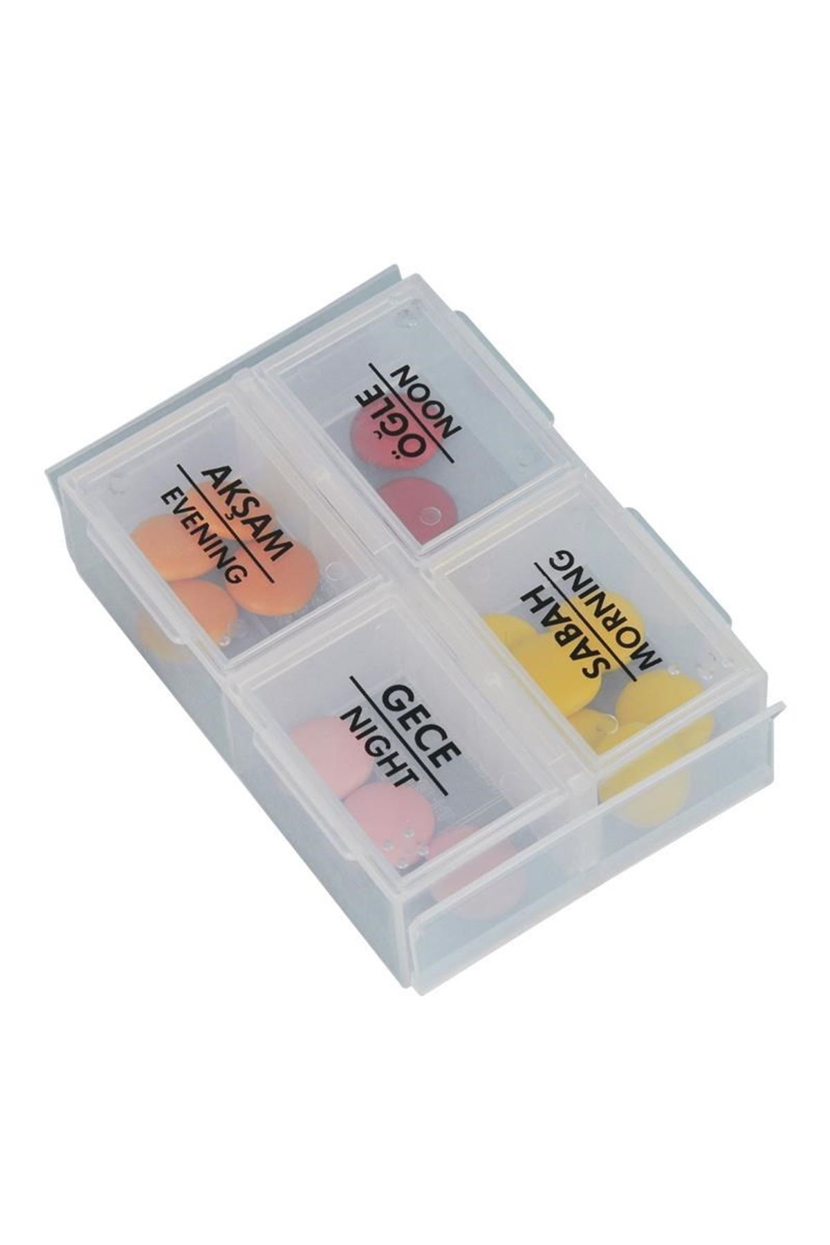 TBL Dekor® 4 Öğün Günlük Hap İlaç Saklama Taşıma Kutusu İlaç Hatırlatıcı