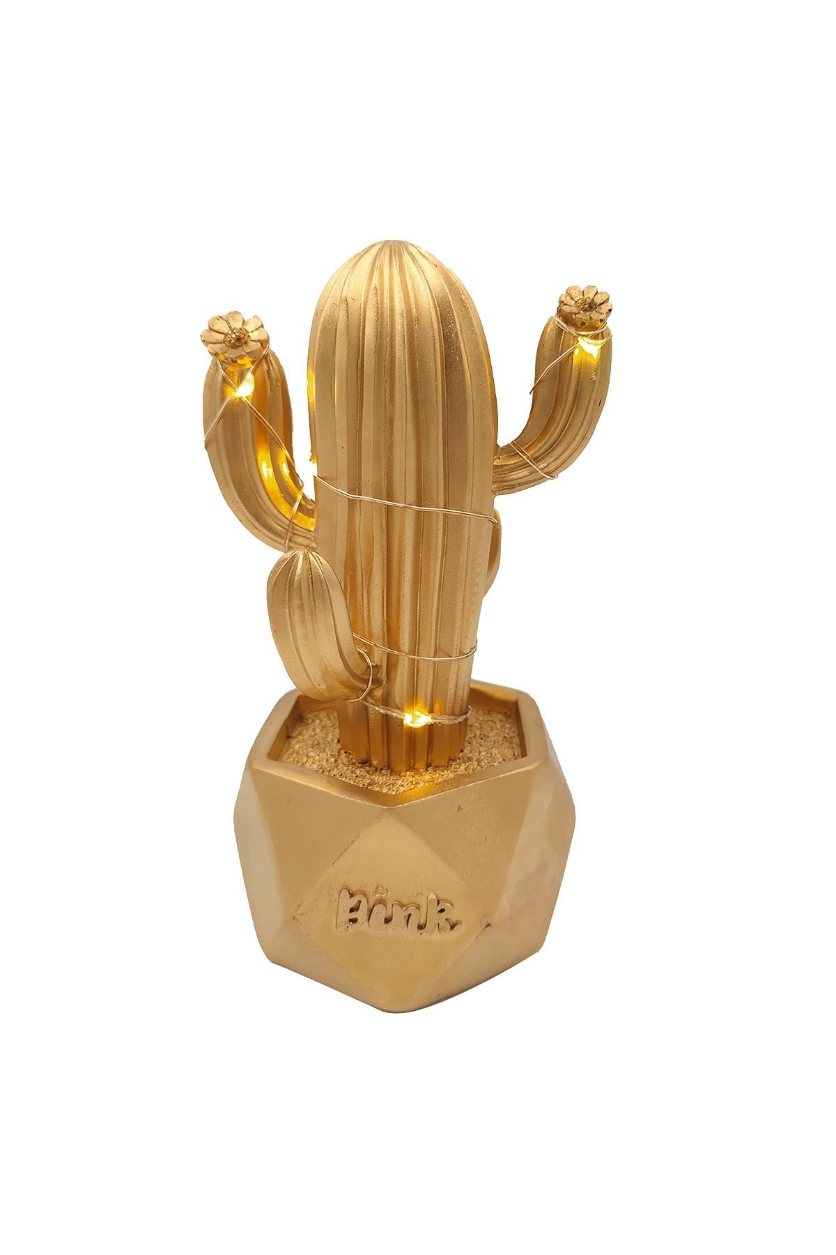 TBL Dekor® Led Işıklı Sevimli Kaktüs Dekoratif Masa Lambası Mini Biblo Gece Lambası-GOLD