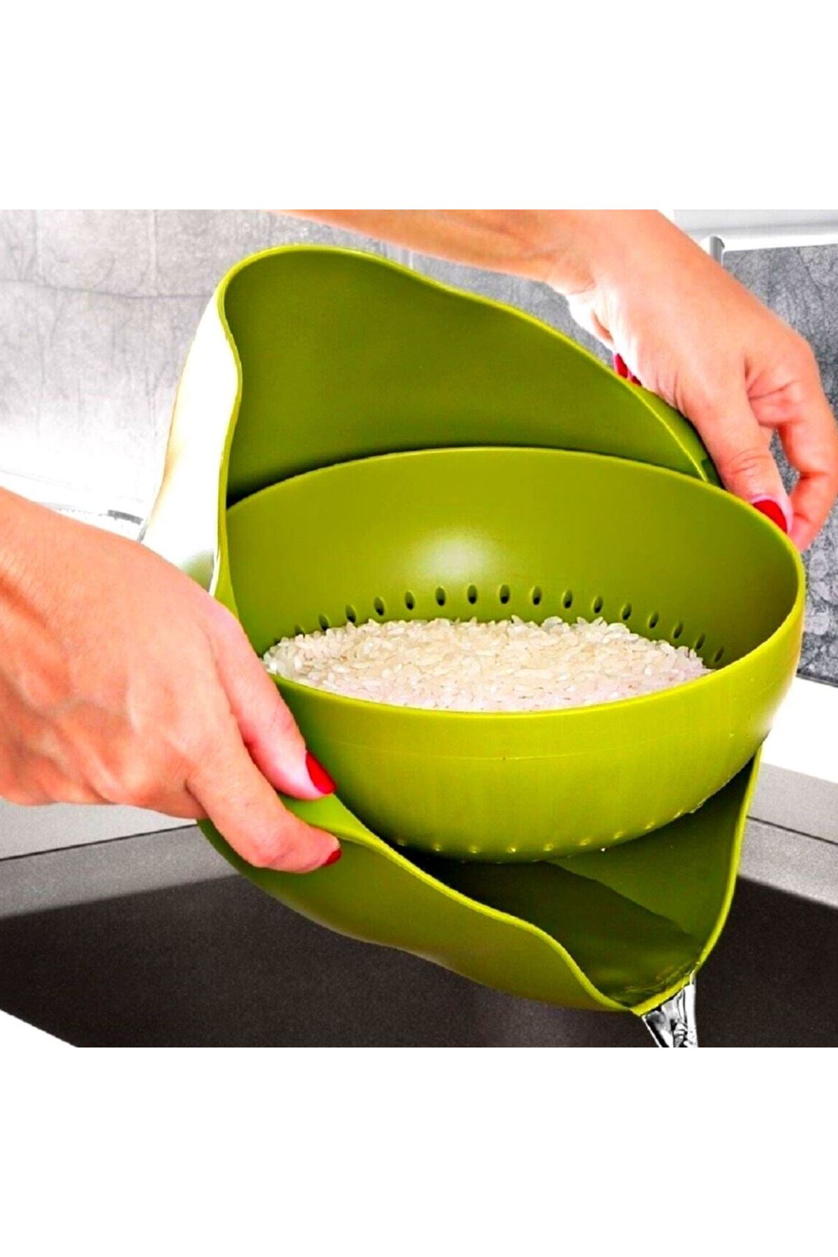 TBL Dekor® Çok Amaçlı 360 Derece Dönebilir Pratik Hazneli Mutfak Süzgeç Elek