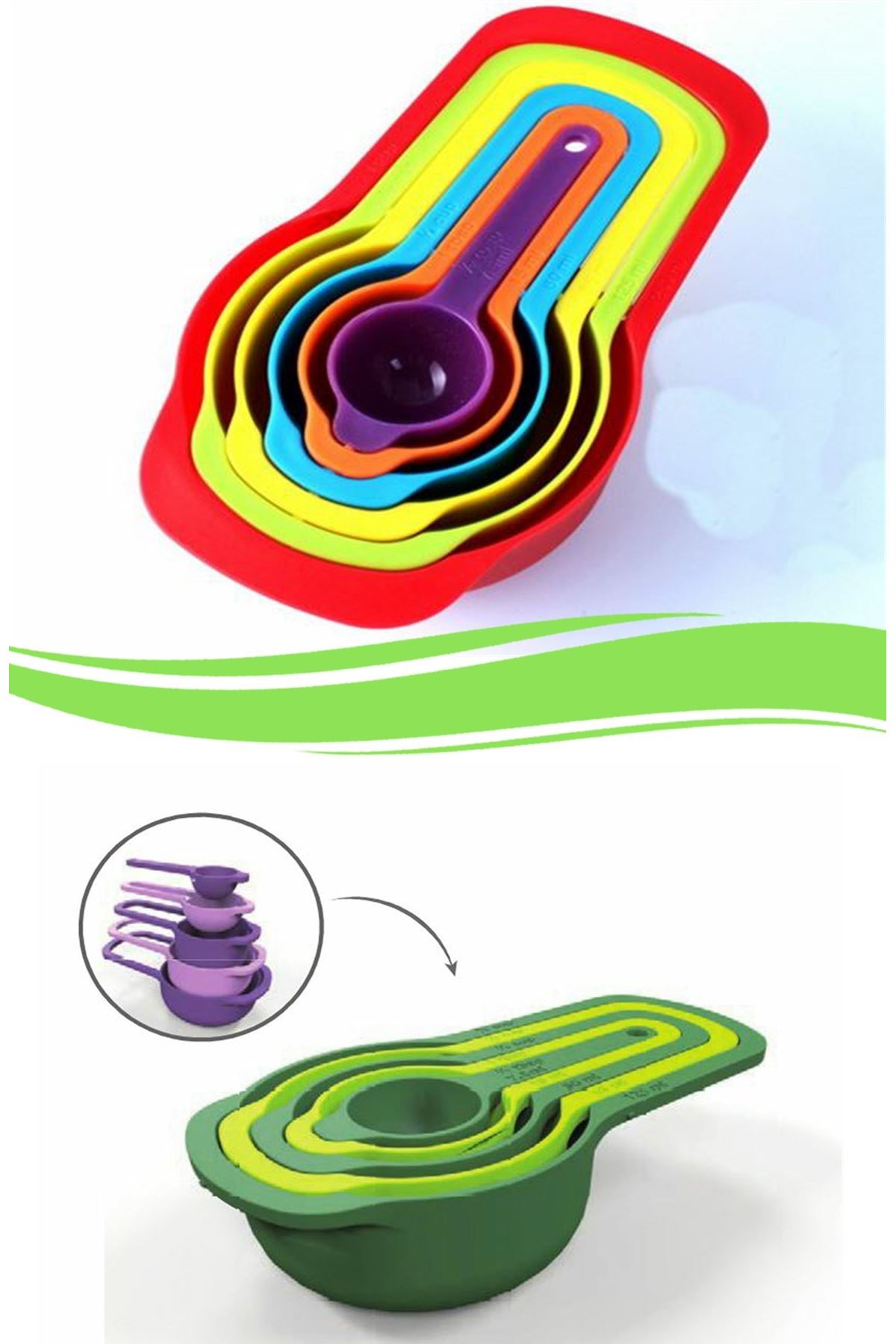 TBL Dekor® Pratik Ölçü Kaşığı Kabı 5li Şeker Baharat Sıvı Ölçer Aparat