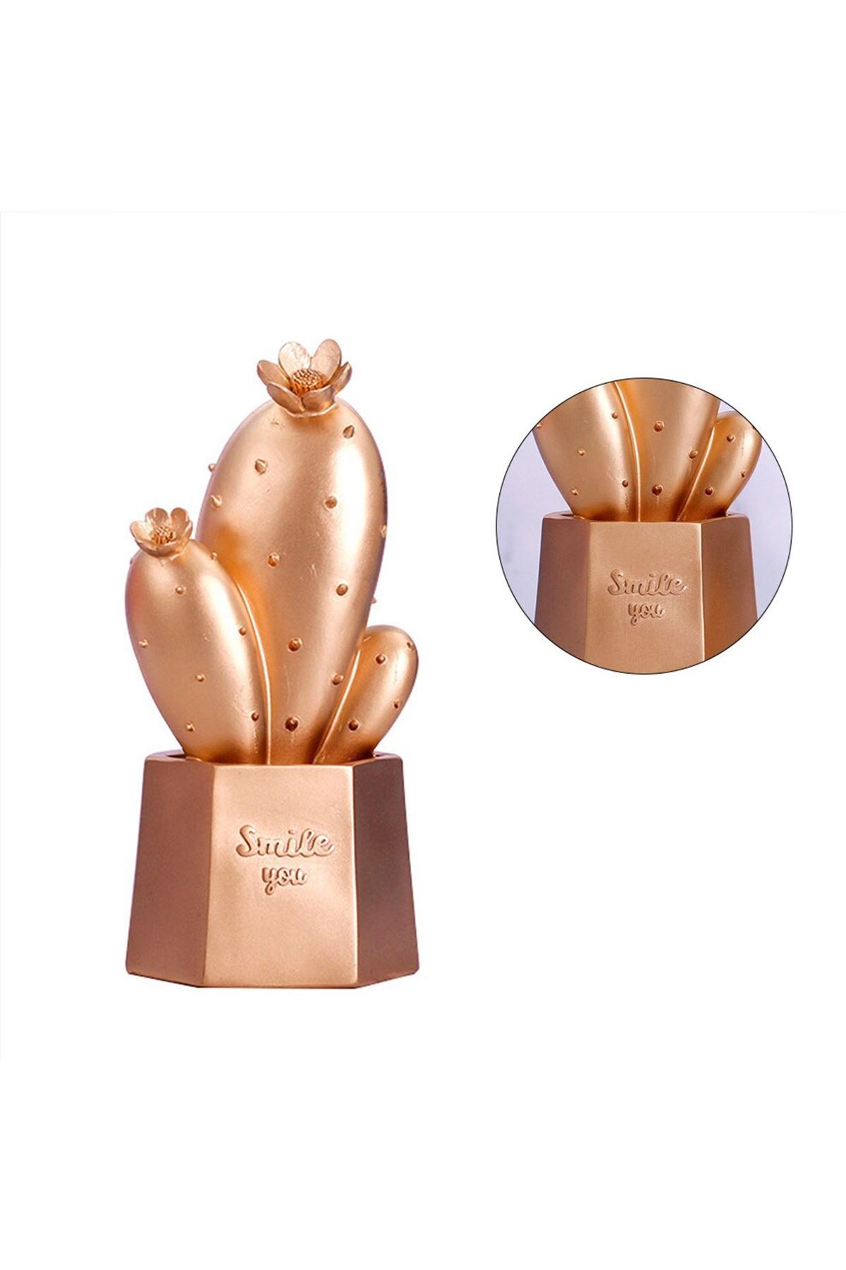 TBL Dekor® Led Işıklı Sevimli Kaktüs Dekoratif Masa Lambası Mini Biblo Gece Lambası Gold