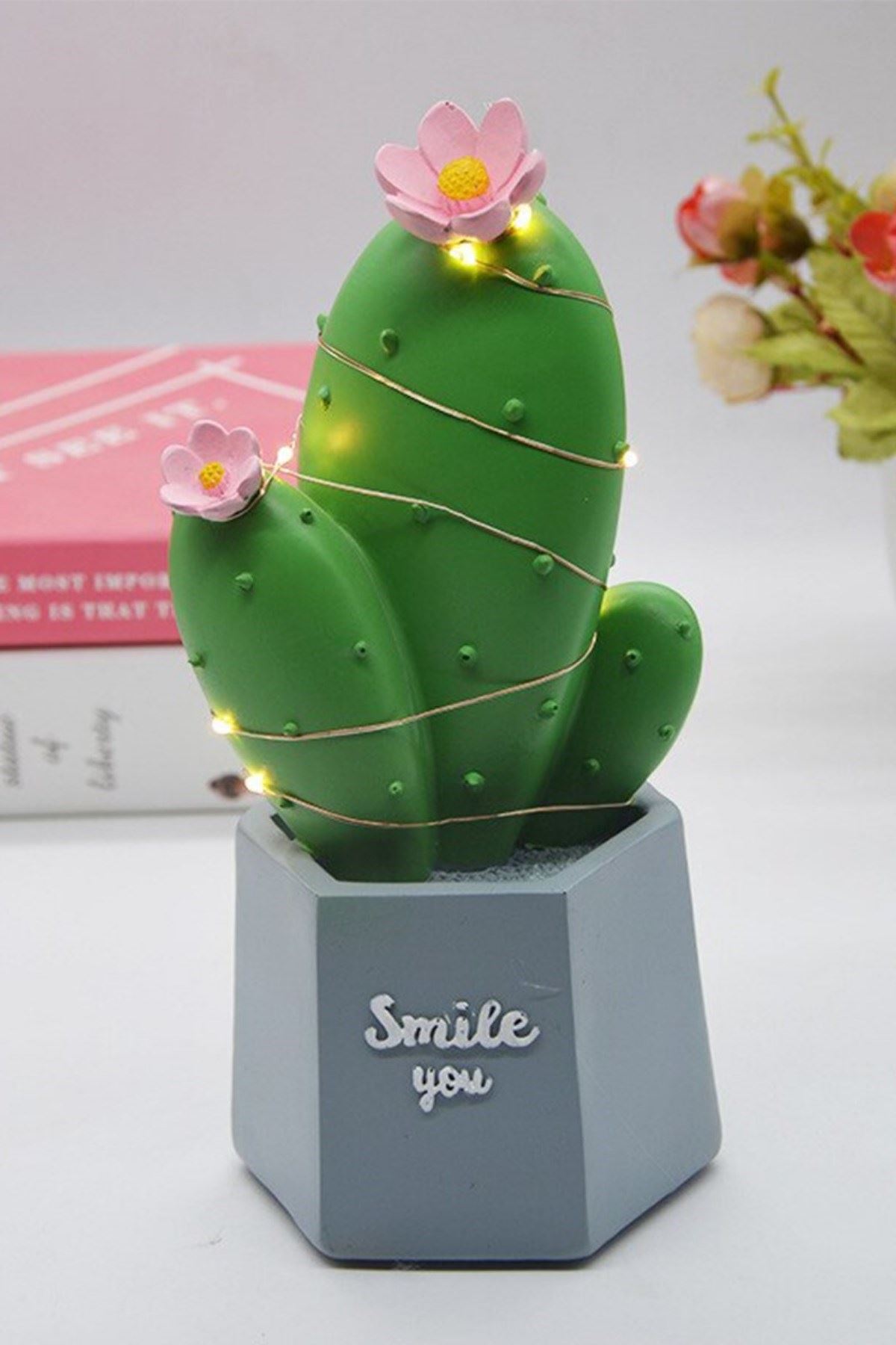 TBL Dekor® Led Işıklı Kaktüs Biblo Ev Dekorasyon ve Hediyelik Eşya Led Aydınlatma