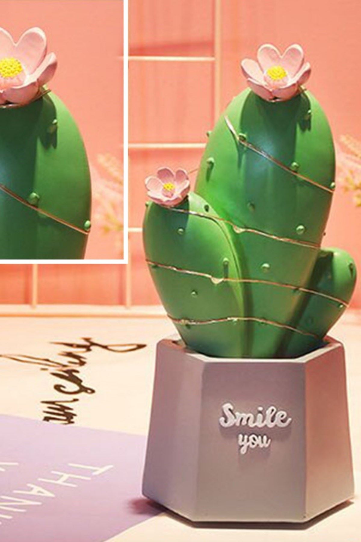 TBL Dekor® Led Işıklı Kaktüs Biblo Ev Dekorasyon ve Hediyelik Eşya Led Aydınlatma