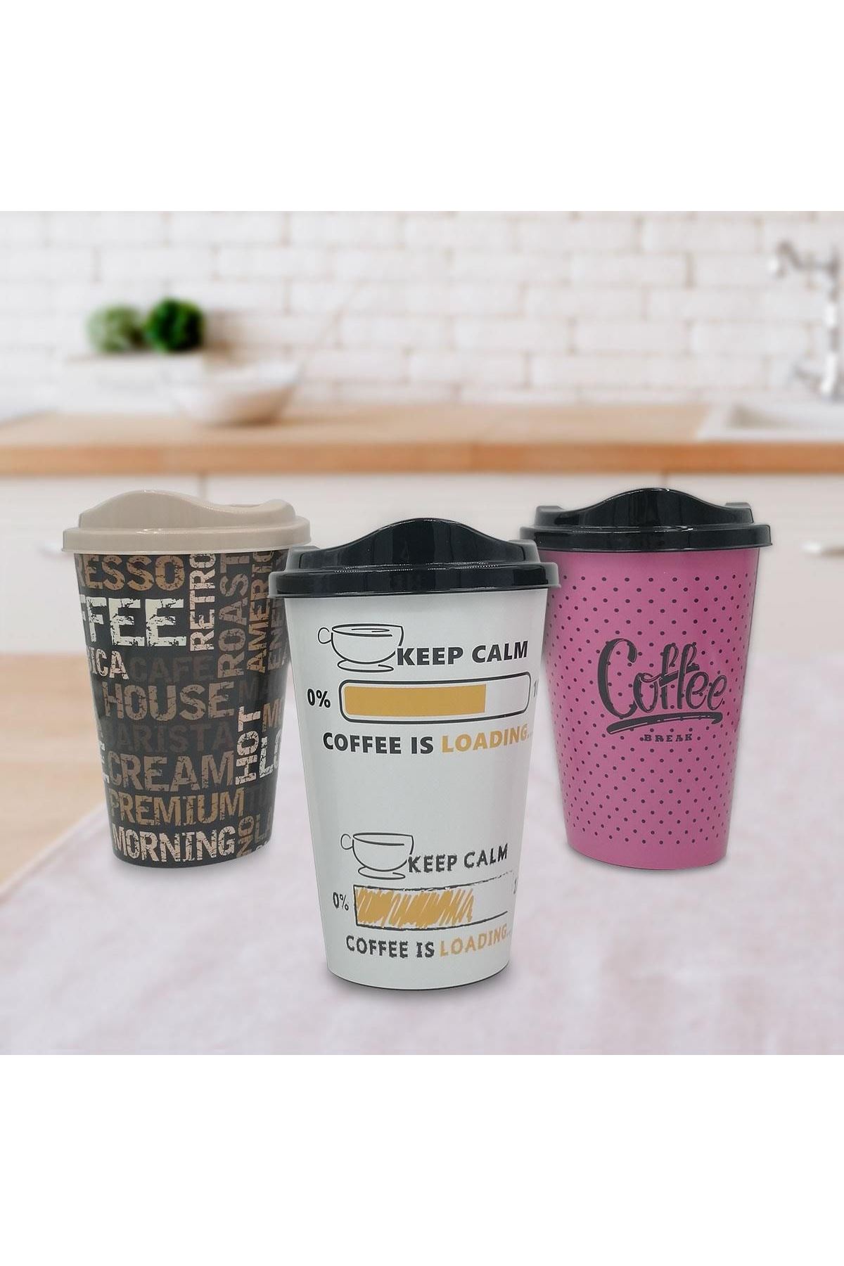 TBL Dekor® 3 Adet Kahve Bardağı Seti Dekoratif Plastik Kahve Muhafaza Bardağı