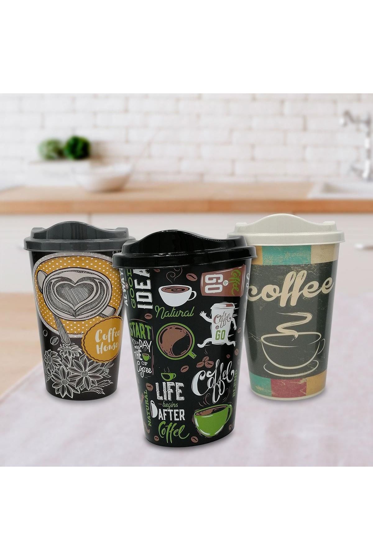 TBL Dekor® 3 Adet Kahve Bardağı Seti Dekoratif Plastik Kahve Muhafaza Bardağı