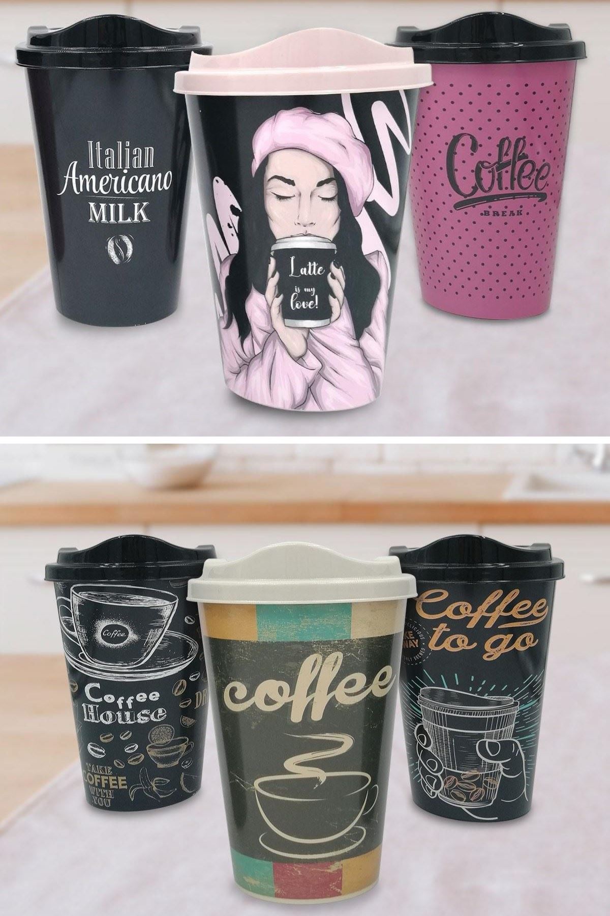 TBL Dekor® 3 Adet Kahve Bardağı Seti Dekoratif Plastik Kahve Muhafaza Bardağı