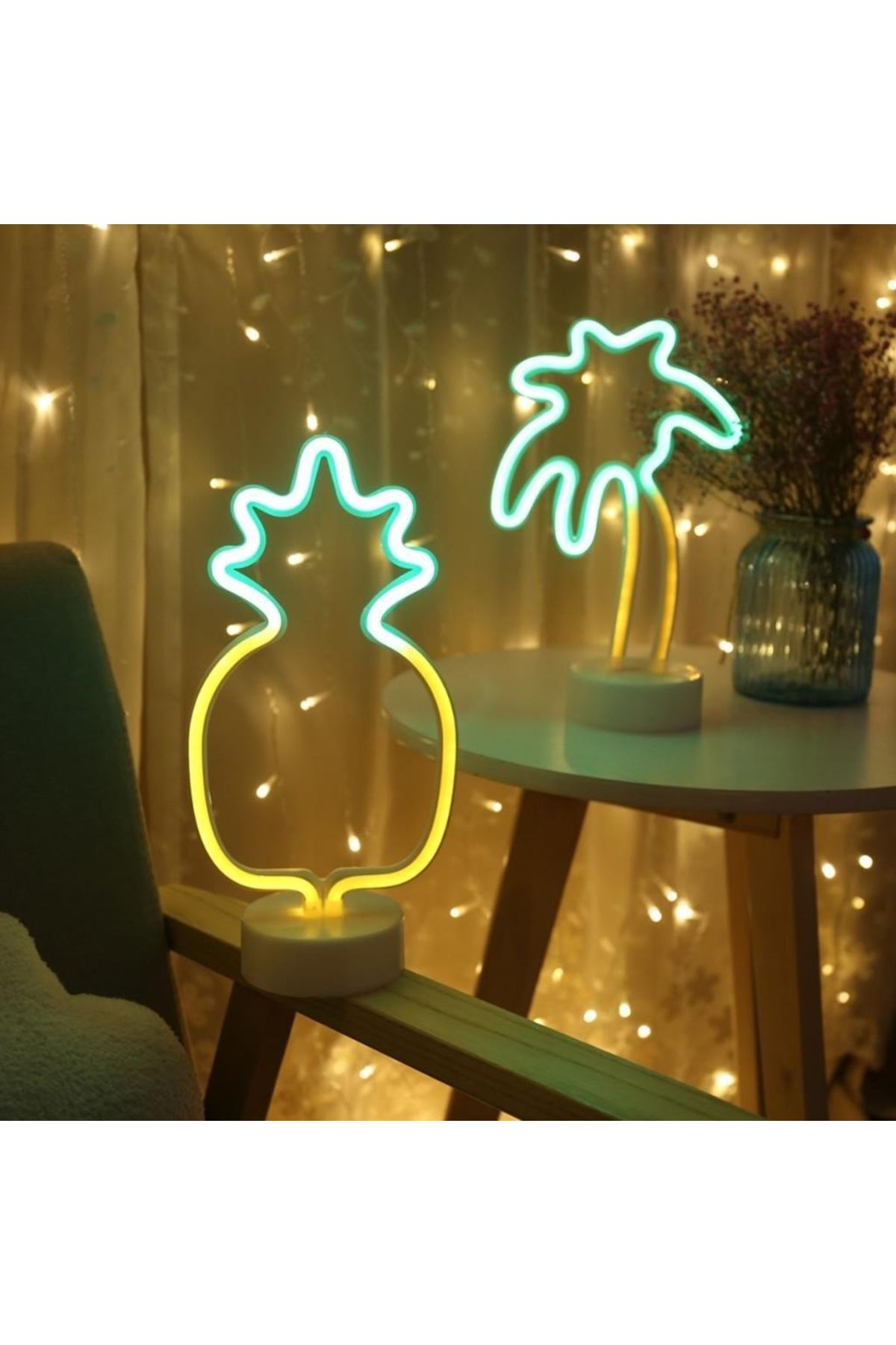 TBL Dekor® Dekoratif Ananaslı Neon Led Masa Ve Gece Lambası Hediyelik Lamba
