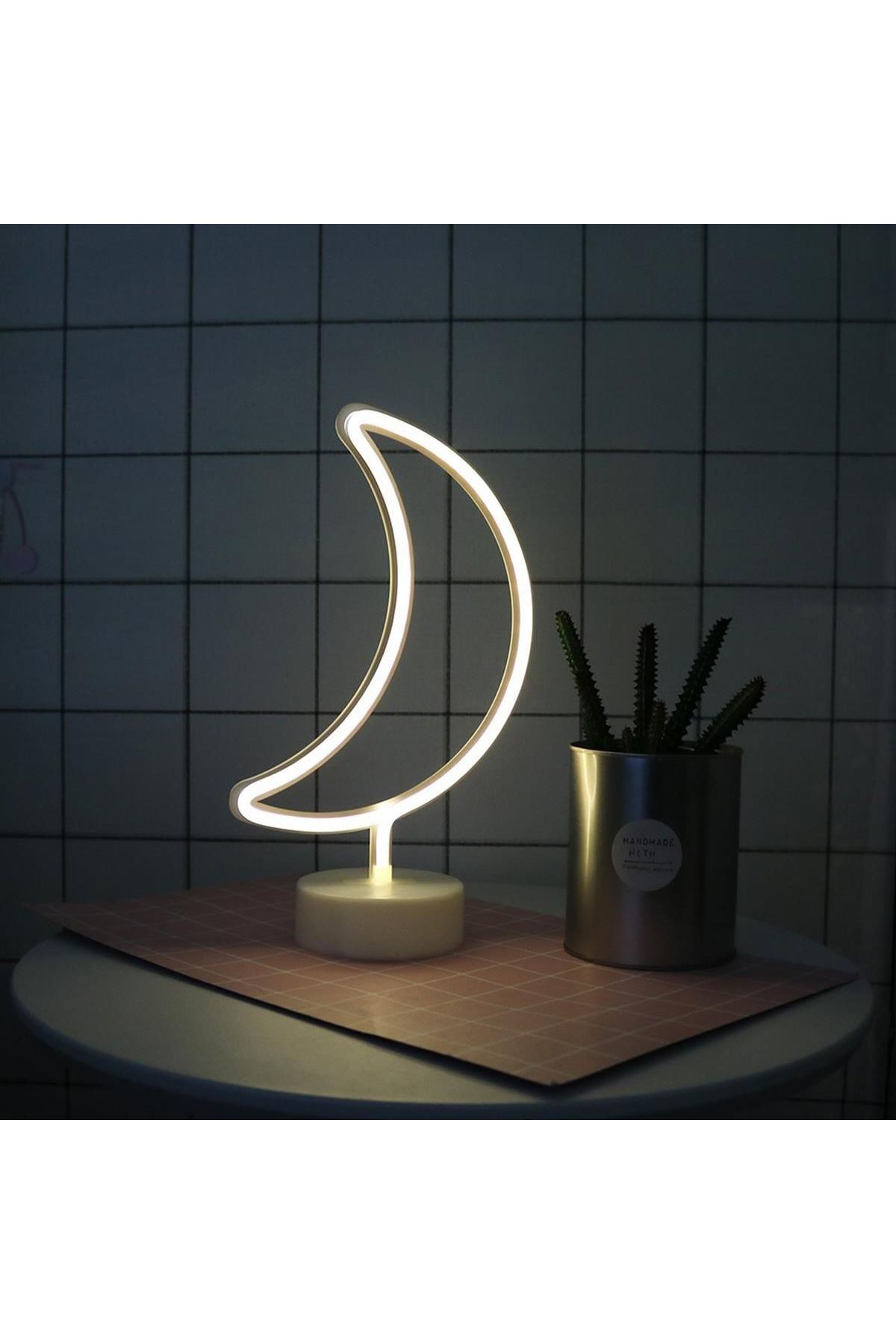 TBL Dekor® Dekoratif Pilli Ay Tasarımlı 3D Neon Led Masa Ve Gece Lambası