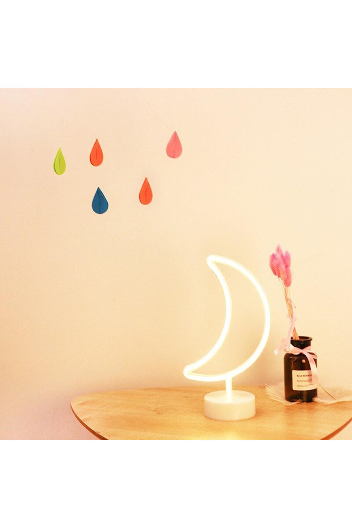 TBL Dekor® Dekoratif Pilli Ay Tasarımlı 3D Neon Led Masa Ve Gece Lambası