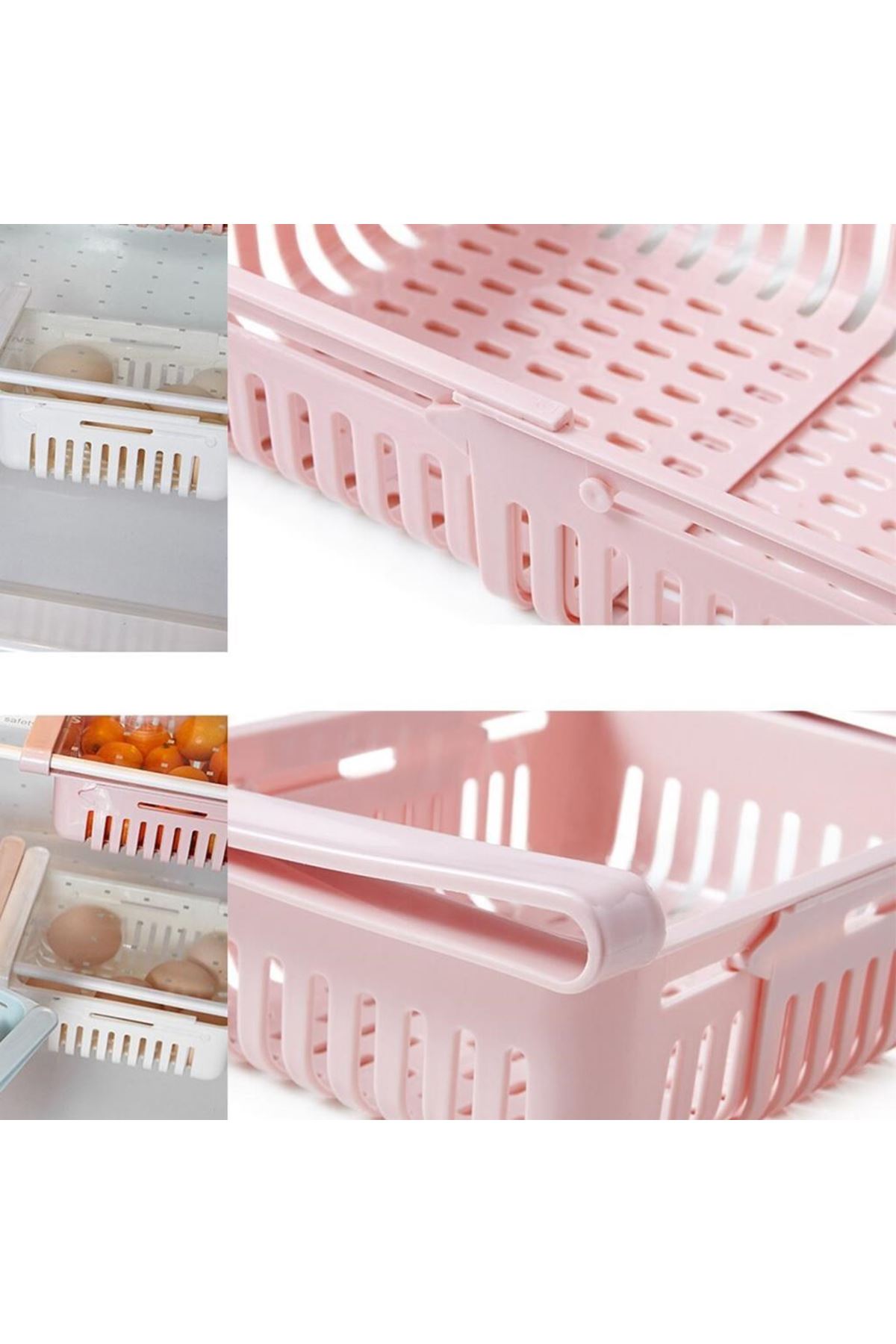 TBL Dekor® Çok Amaçlı Uzayıp Kısalabilir Buzdolabı Düzenleyici Sepeti Rafı