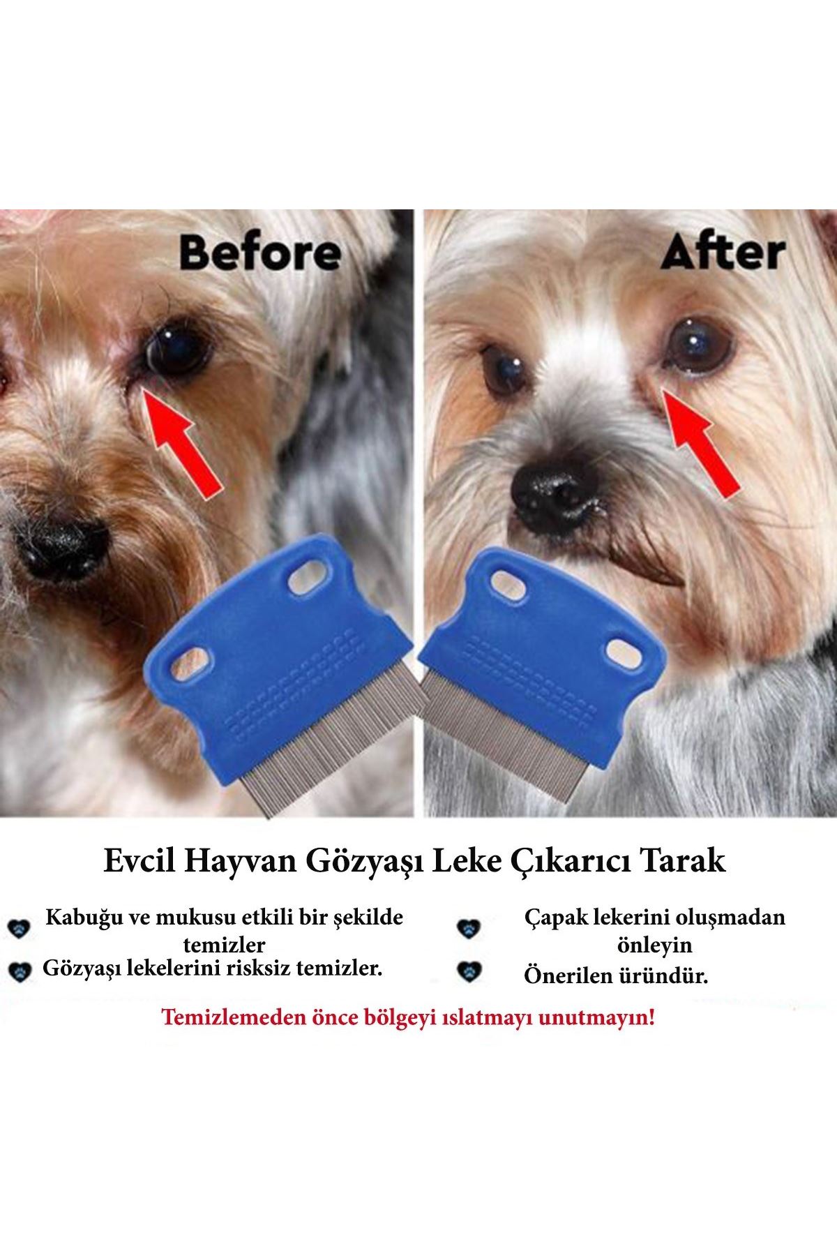 TBL Dekor® Evcil Hayvan Kedi Köpek Pire Tarağı ve Köpek Gözyaşı Lekesi Tarağı