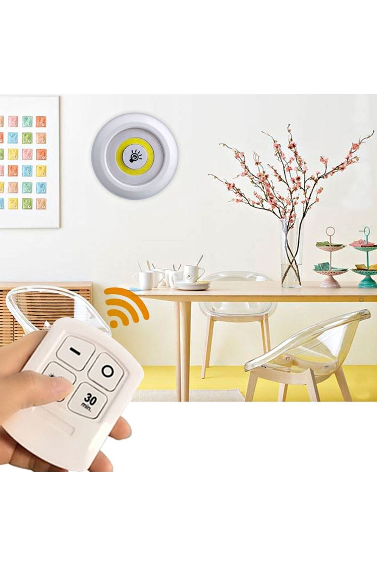 TBL Dekor® 3lü Uzaktan Kumandalı Pilli Yapışkanlı Kablosuz Led Spot Lambalar