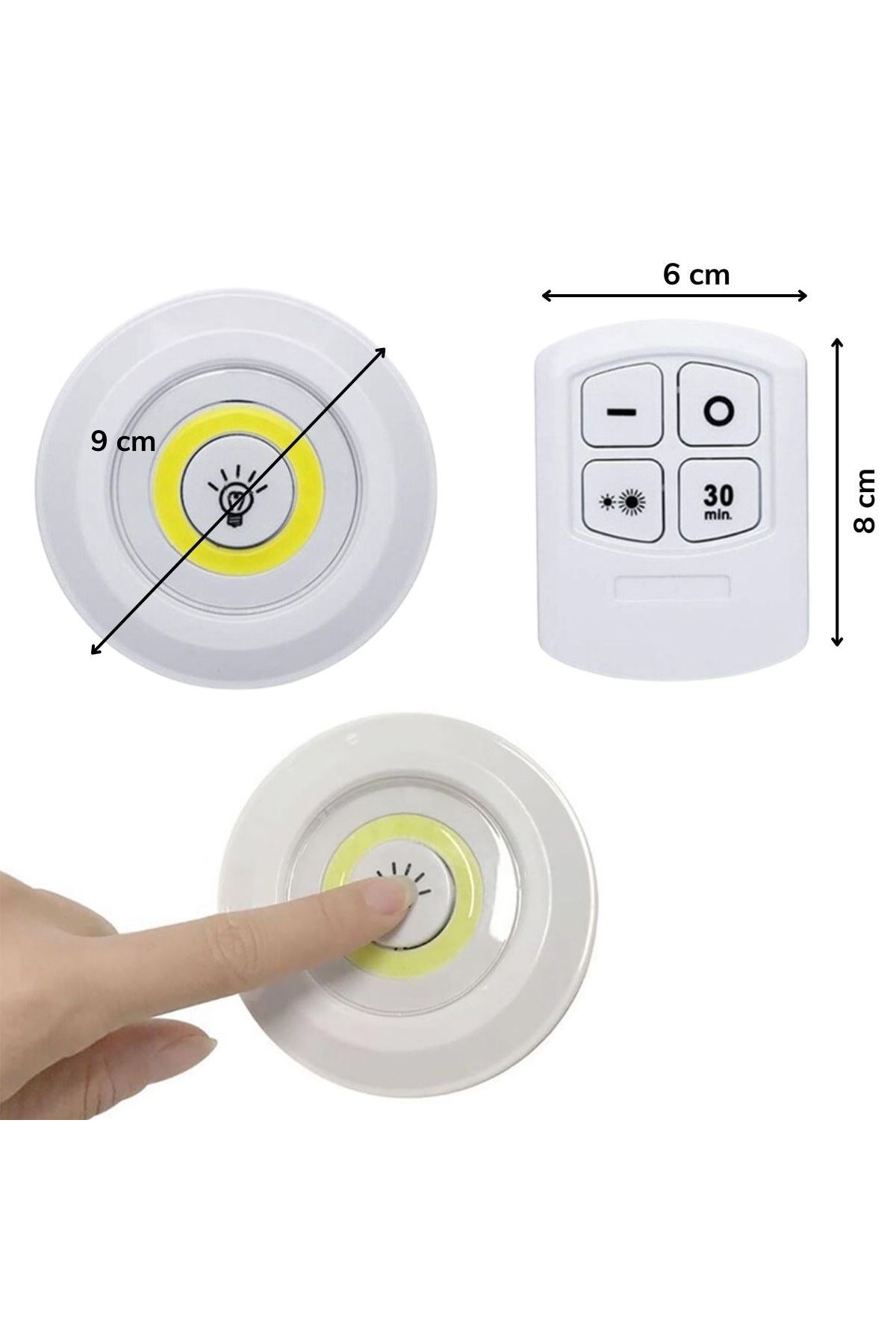 TBL Dekor® 3lü Uzaktan Kumandalı Pilli Yapışkanlı Kablosuz Led Spot Lambalar