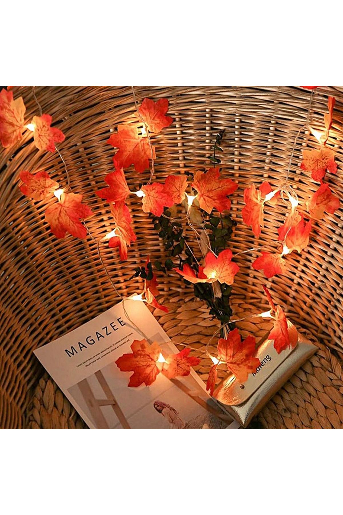 TBL Dekor® Sonbahar Konseptli Dekoratif Yaprak Desenli Şerit Led Gece Lamabası