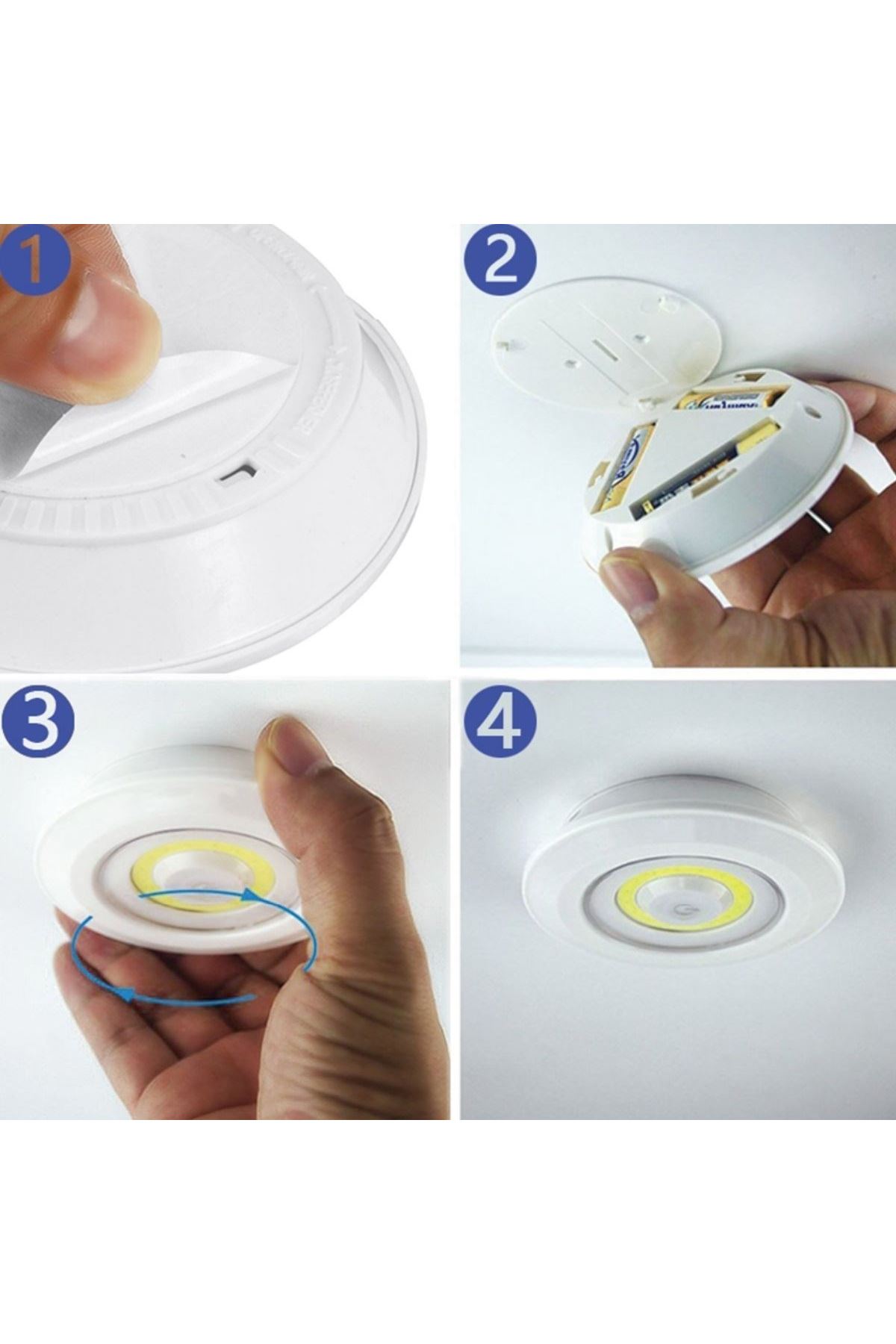 TBL Dekor® 3lü Uzaktan Kumandalı Pilli Yapışkanlı Kablosuz Led Spot Lambalar