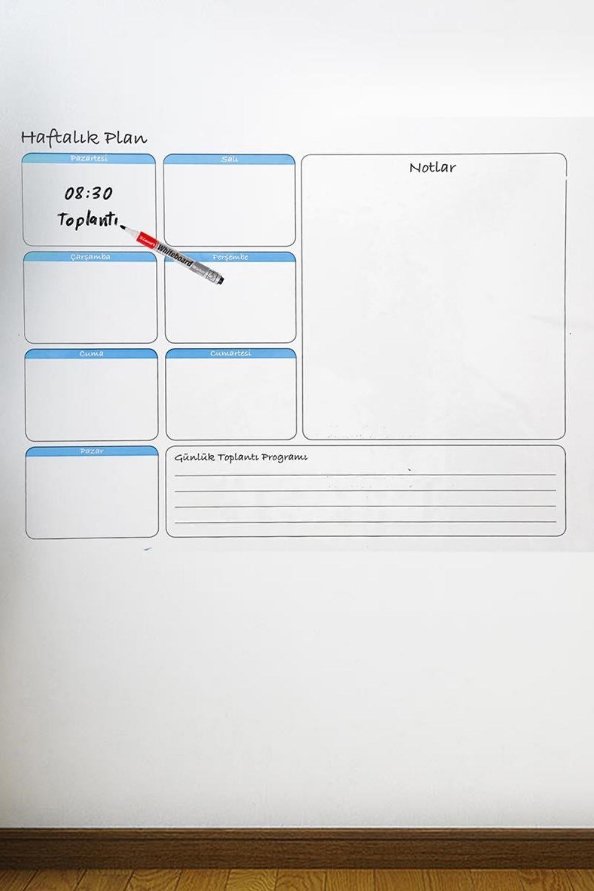 TBL Dekor® Haftalık Planlayıcı Manyetik Duvar Stickerı Takvim 56 cm x 70 cm