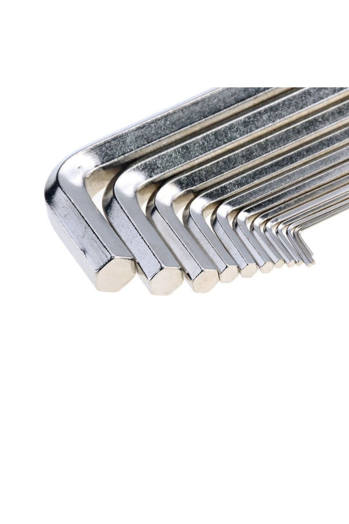 9 Parça Çelik Alyan Seti Kısa Düz Köşe Alyan Anahtar Takımı