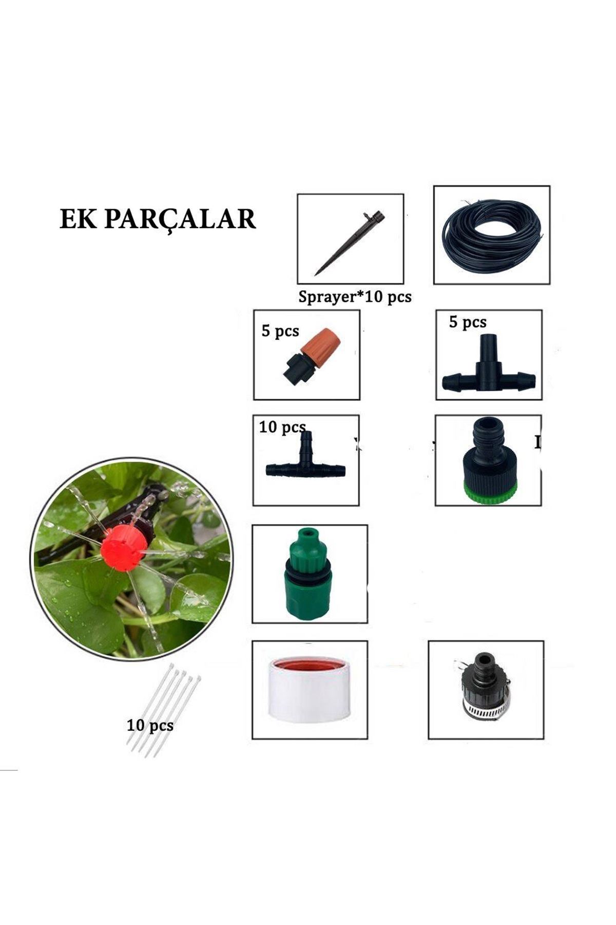 TBL Dekor® 10 Metre Bahçe Damlama Sulama Sistemi Seti Hortum ve Ek Parçaları