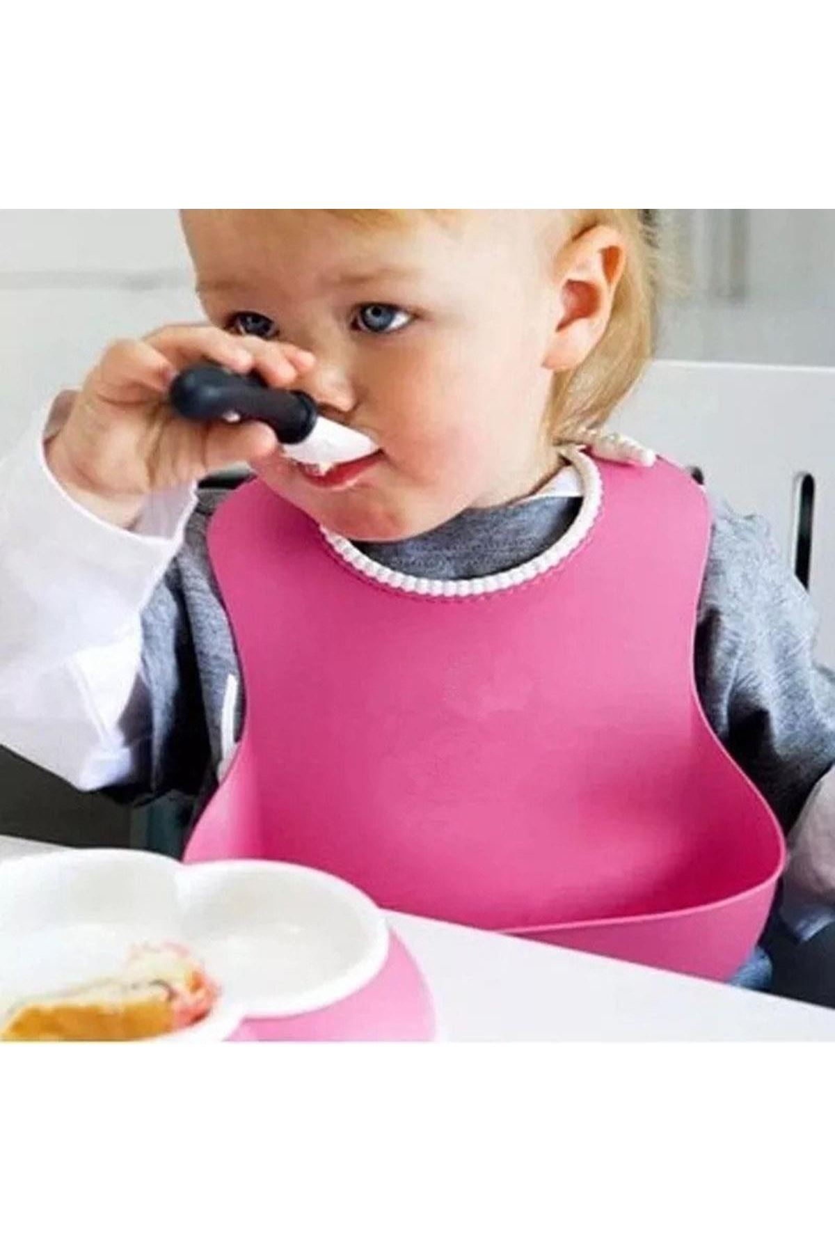 TBL Dekor® Çocuk Bebek Mama Önlüğü Dökülme Engelleyici Bükülebilir Pembe
