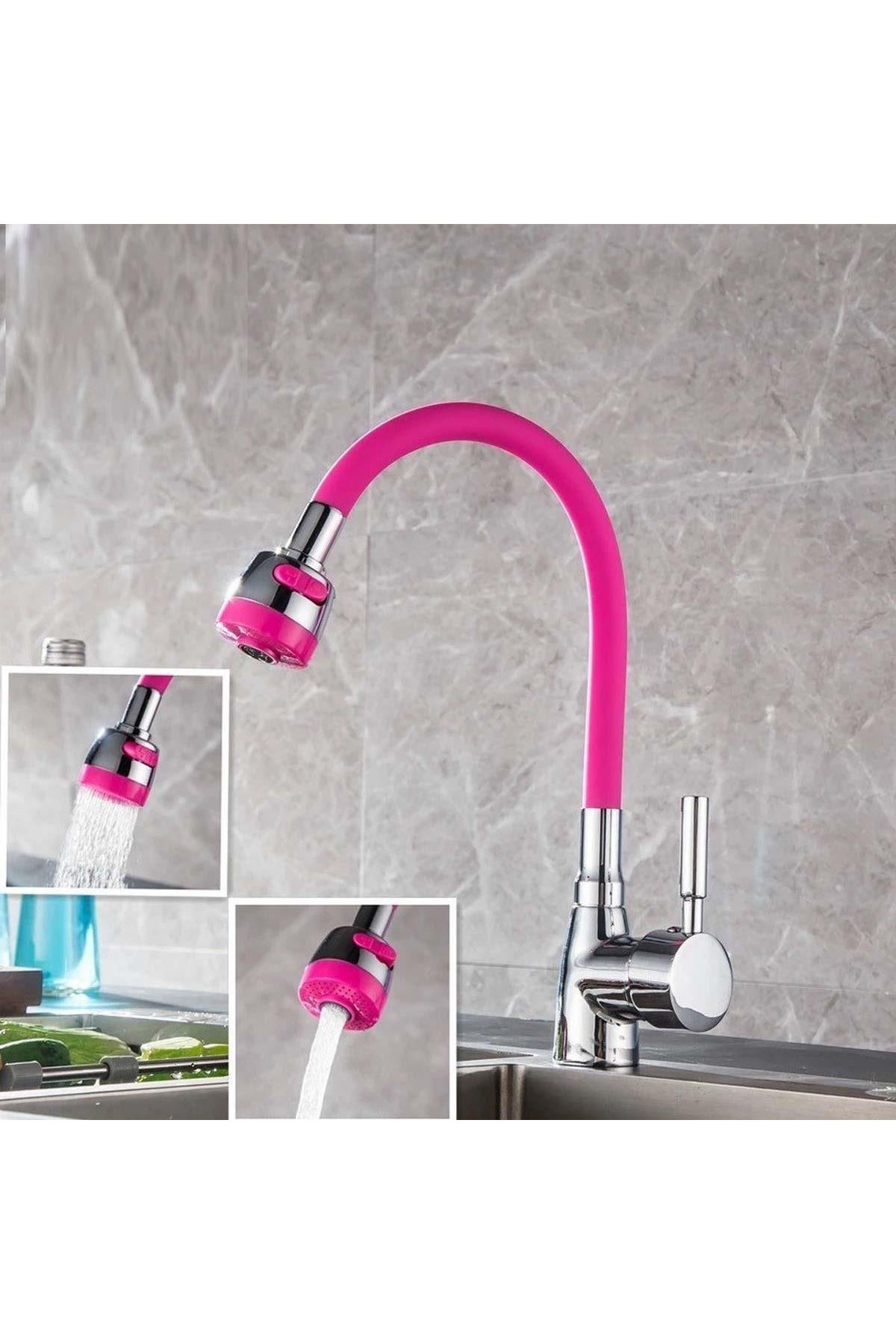 TBL Dekor® Oynar Başlıklı Tasarruflu Kubar Musluk Borusu ve Başlığı  Pembe