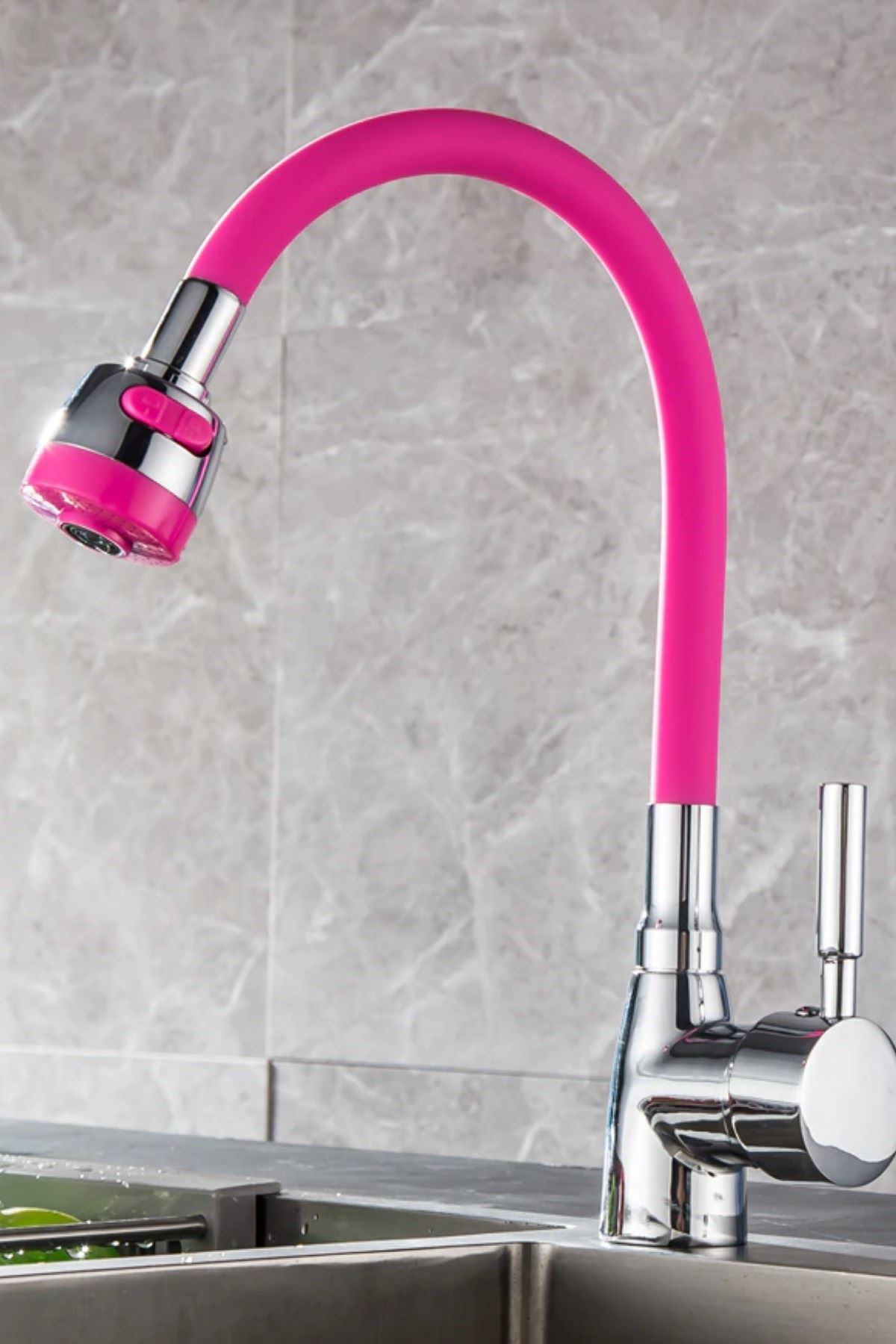 TBL Dekor® Oynar Başlıklı Tasarruflu Kubar Musluk Borusu ve Başlığı  Pembe