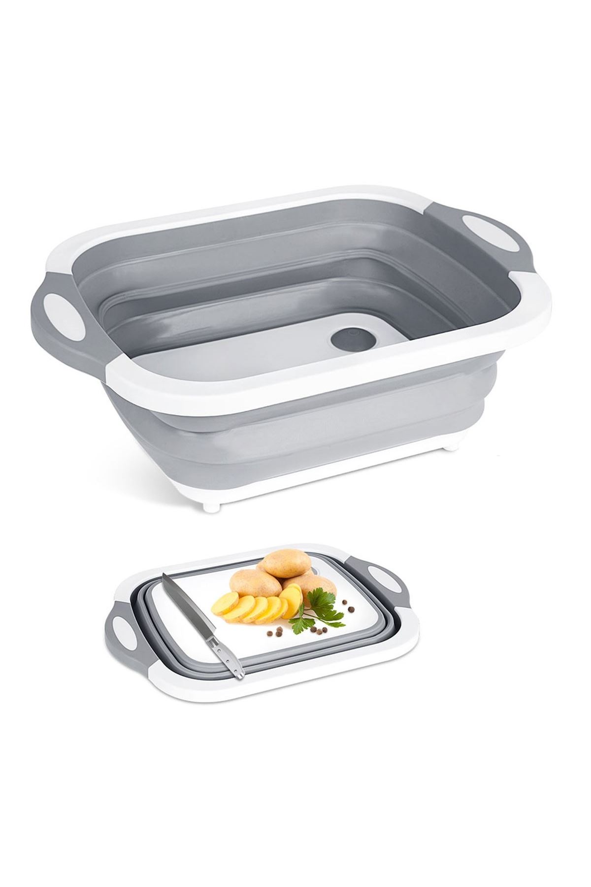 Katlanabilir Süzgeçli Kesme Tahtası ve Badya